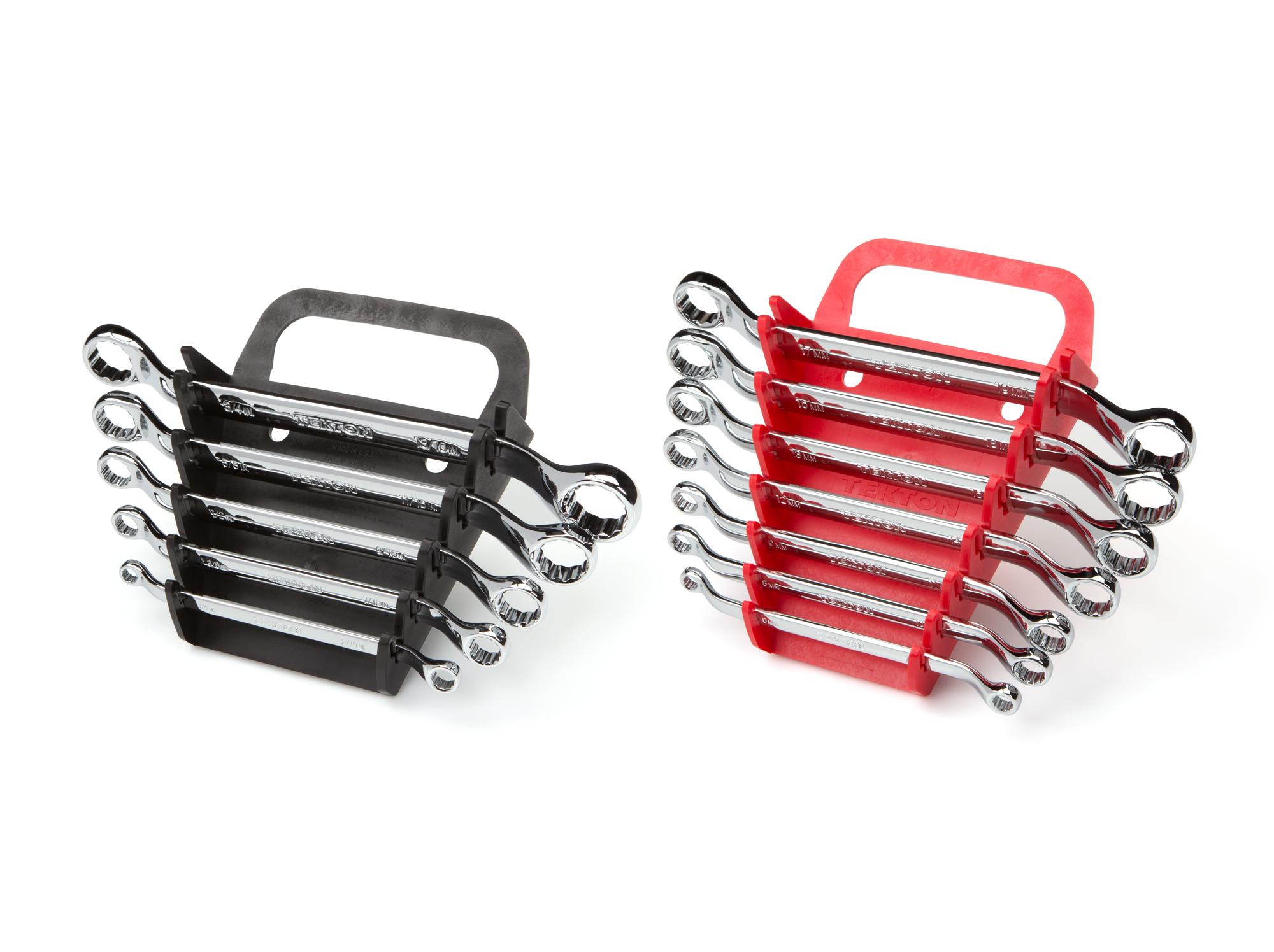 Front-right angle view of Tekton holder box end wrench set. Item #WBE91301