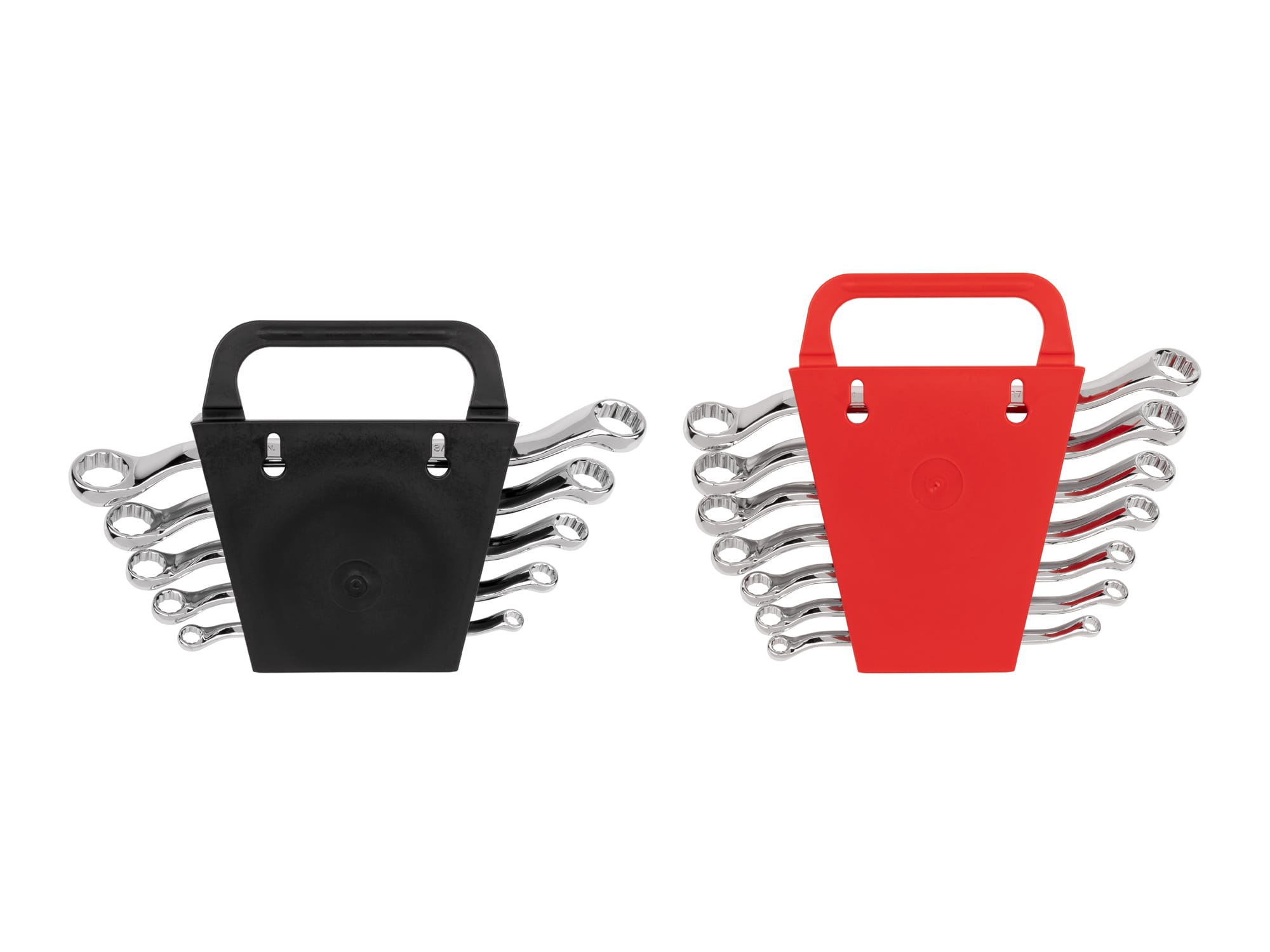 Set includes 1/4–13/16 inch (SAE) and 6–19 mm (metric) 45-degree offset double box end wrenches with 12-point box ends. Comes with holders. WBE91301.