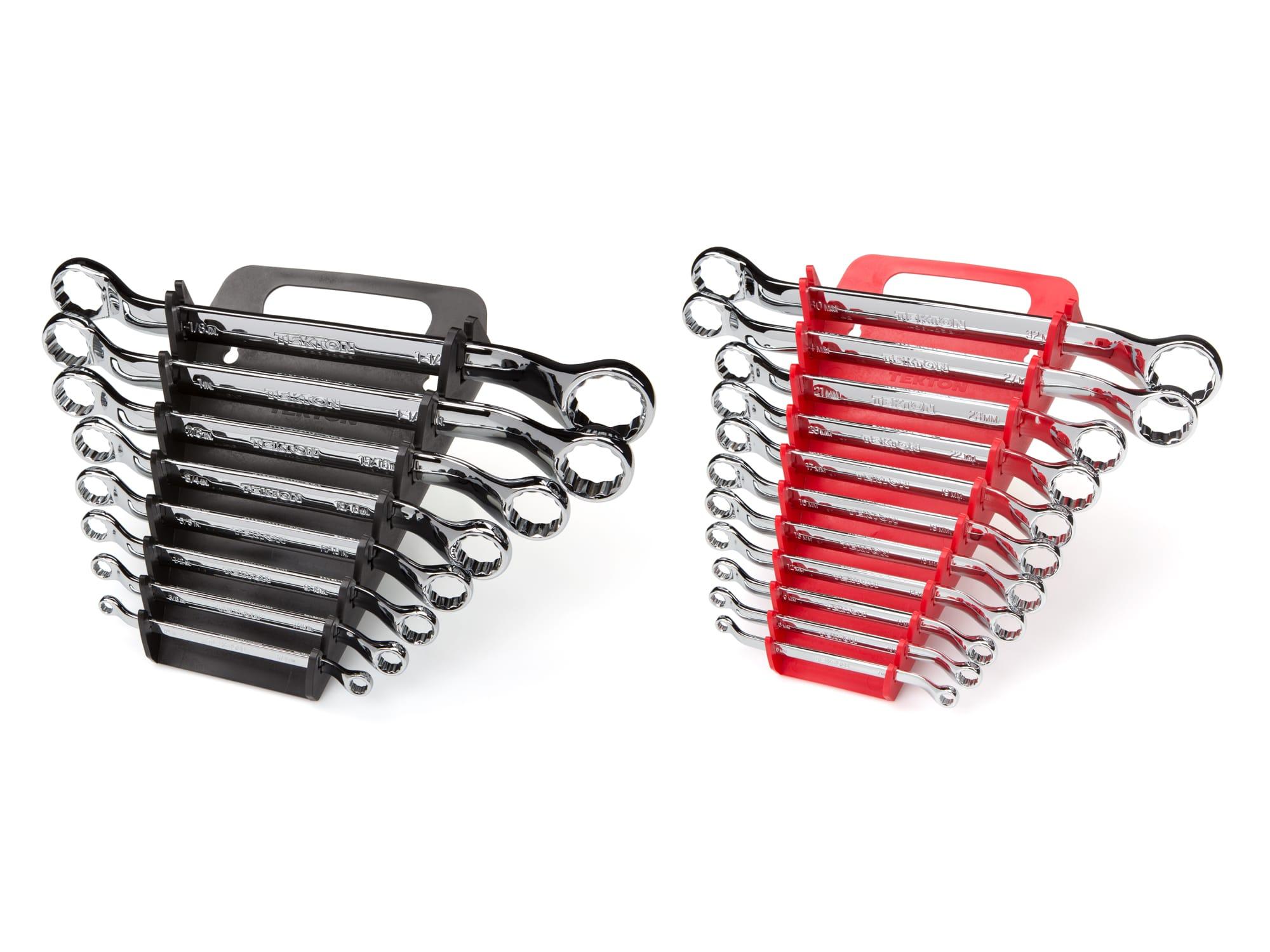 Front-right angle view of Tekton holder box end wrench set. Item #WBE91302