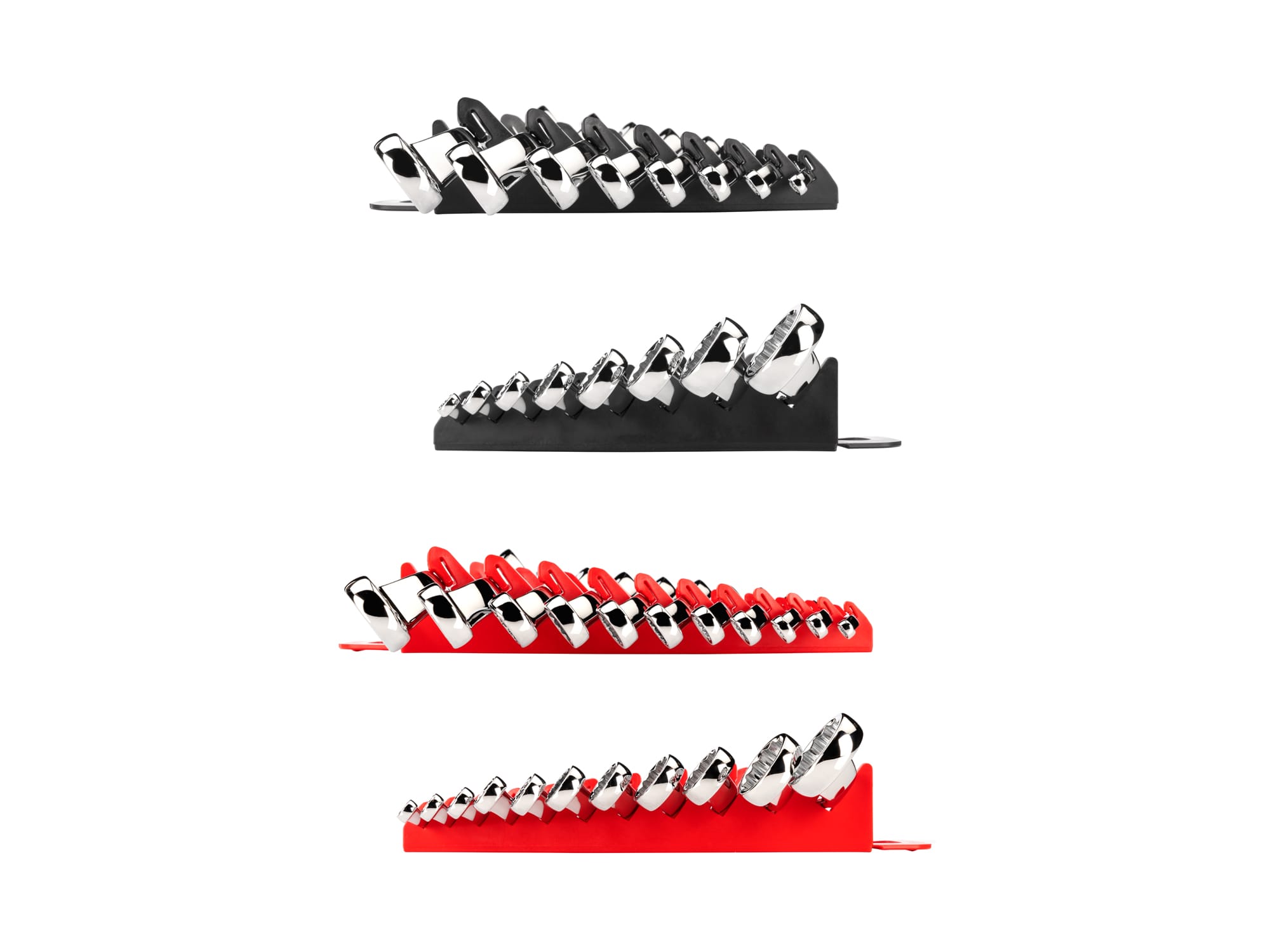 Left and right views of 19-piece inch-and-metric box end wrench set in a black holder