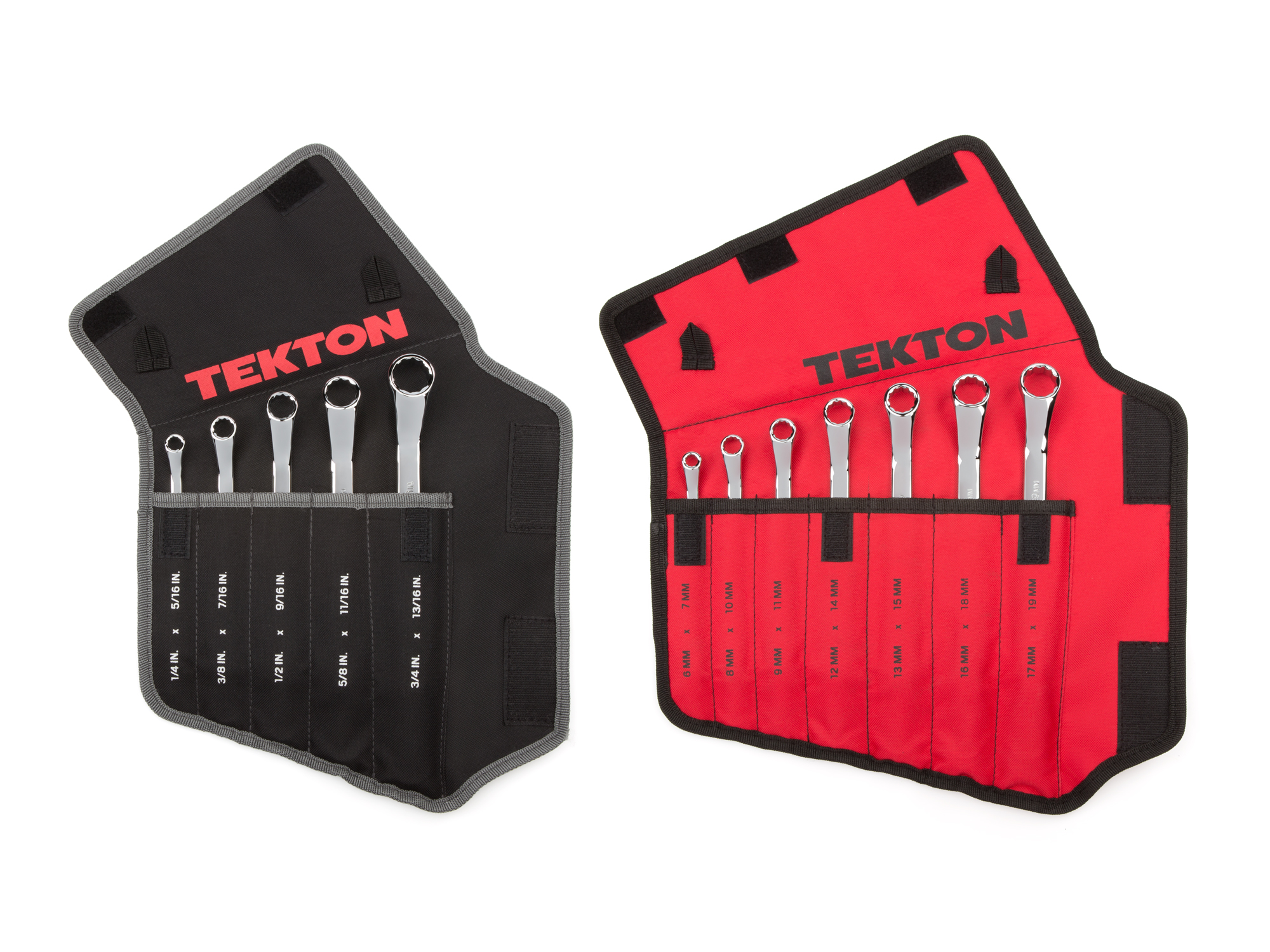 Front view of Tekton pouch box end wrench set. Item #WBE94301
