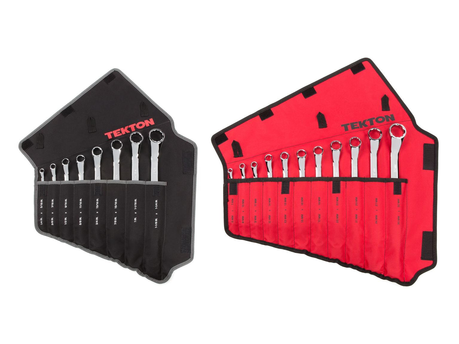 Front view of Tekton pouch box end wrench set. Item #WBE94302