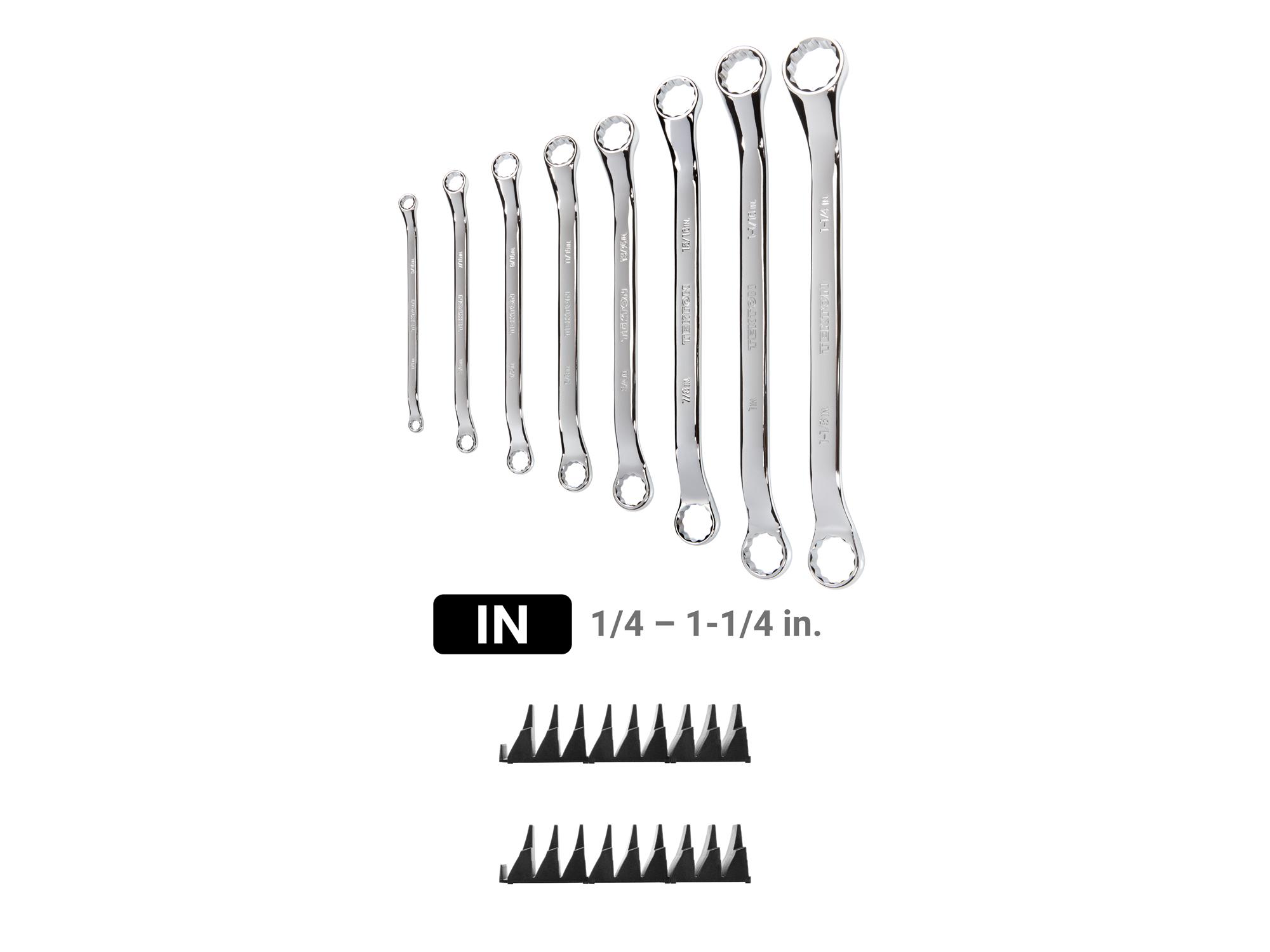 Laid out contents of Tekton modular box end wrench set. Item #WBE95102
