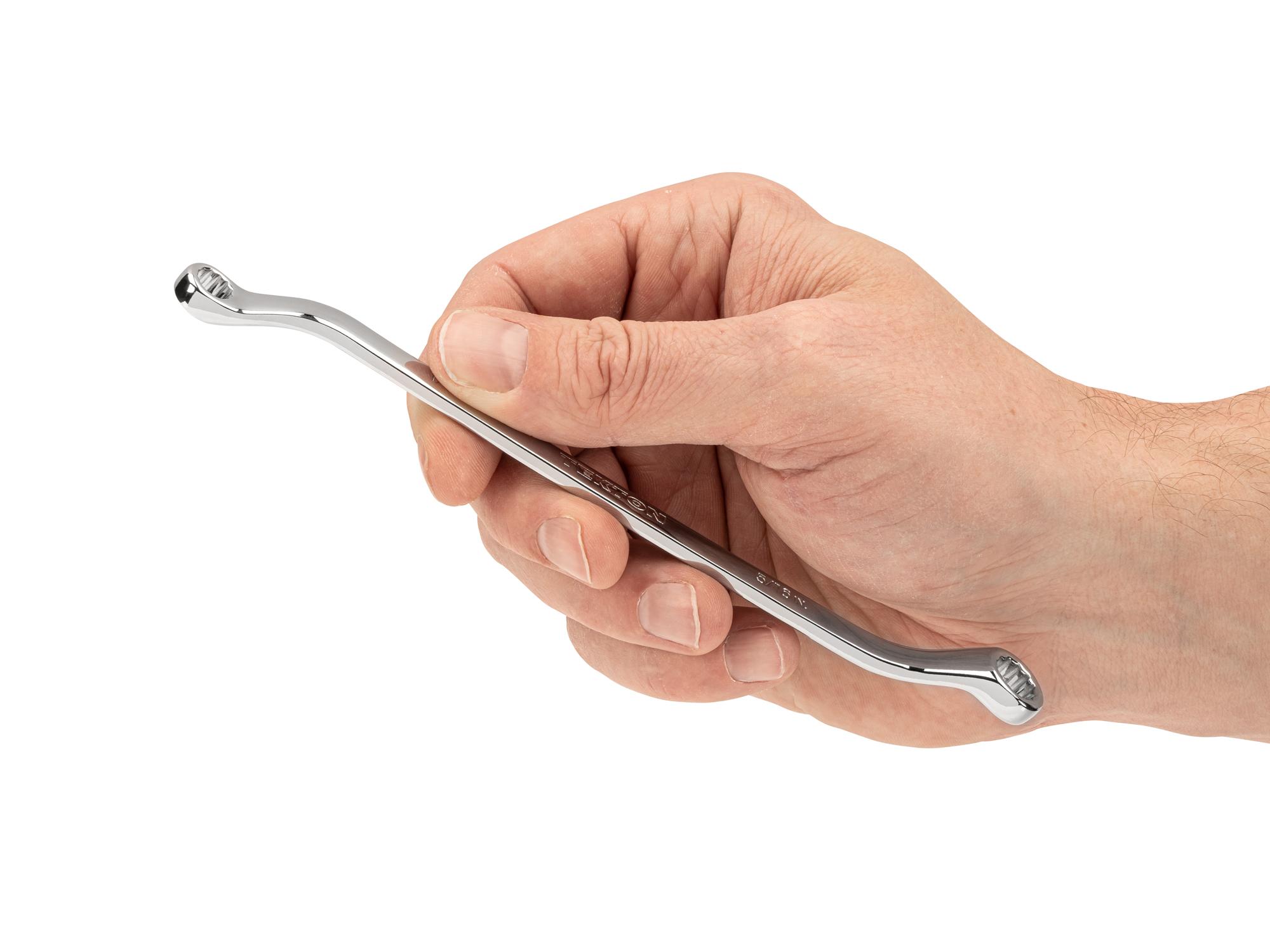 Person holding Tekton box end wrench. Item #WBE23306