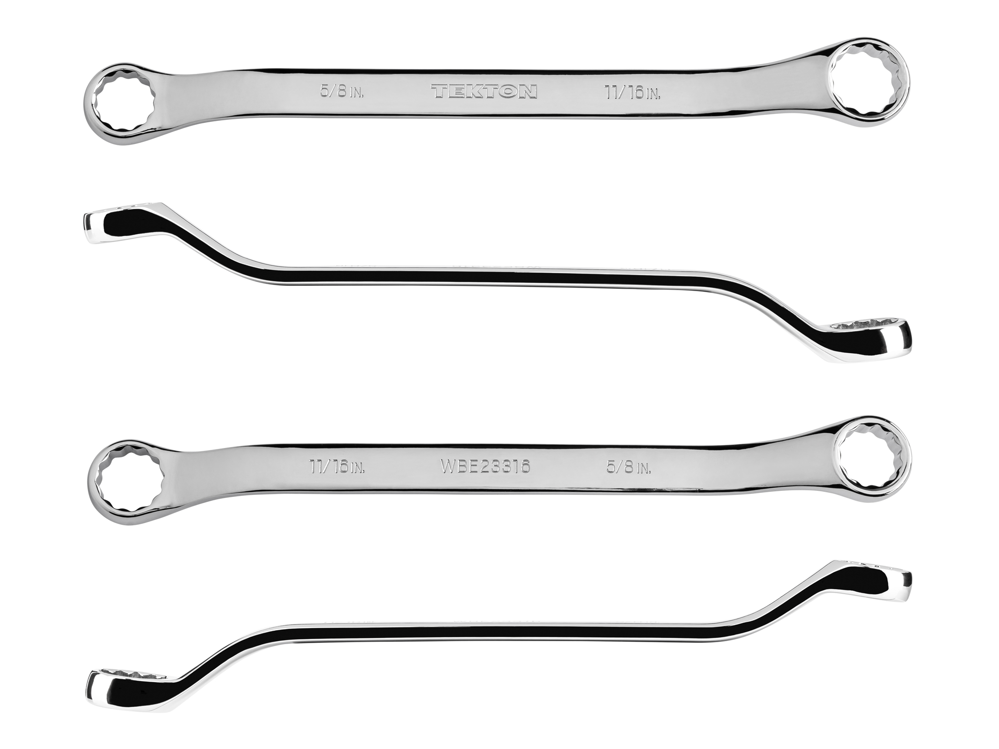 Size: 5/8 x 11/16 inch (SAE) 45-degree offset double box end wrench with 12-point box ends. Reach around obstructions to access fasteners in tight spots. WBE23316.