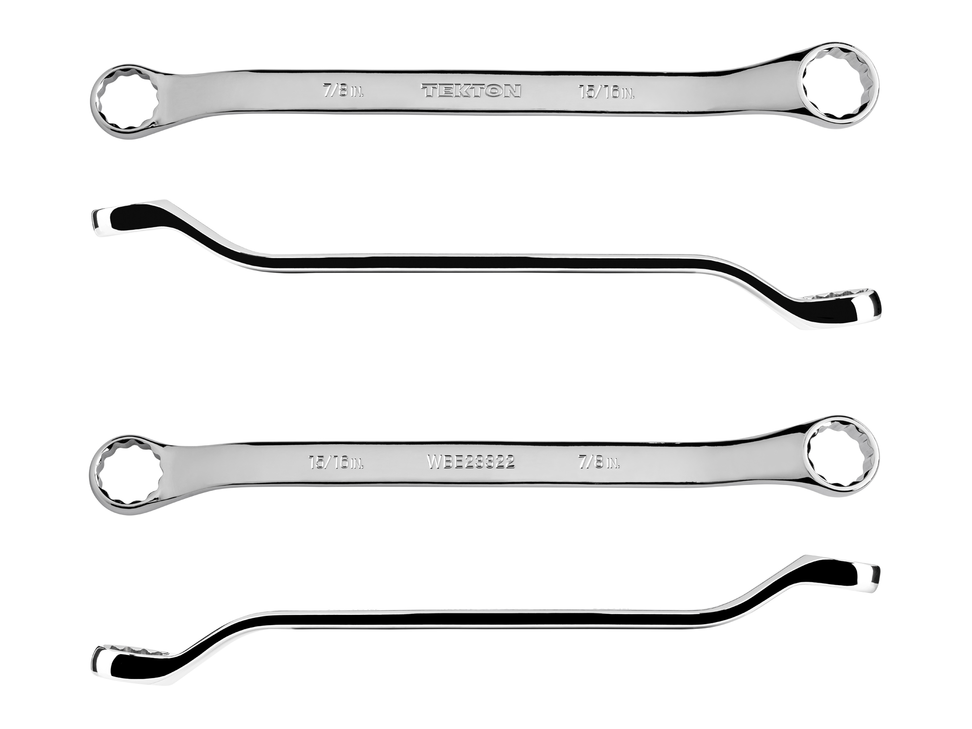 Size: 7/8 x 15/16 inch (SAE) 45-degree offset double box end wrench with 12-point box ends. Reach around obstructions to access fasteners in tight spots. WBE23322.