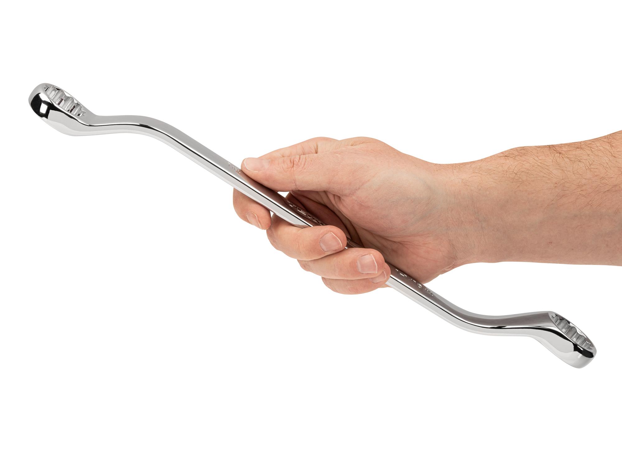 Person holding Tekton box end wrench. Item #WBE23325