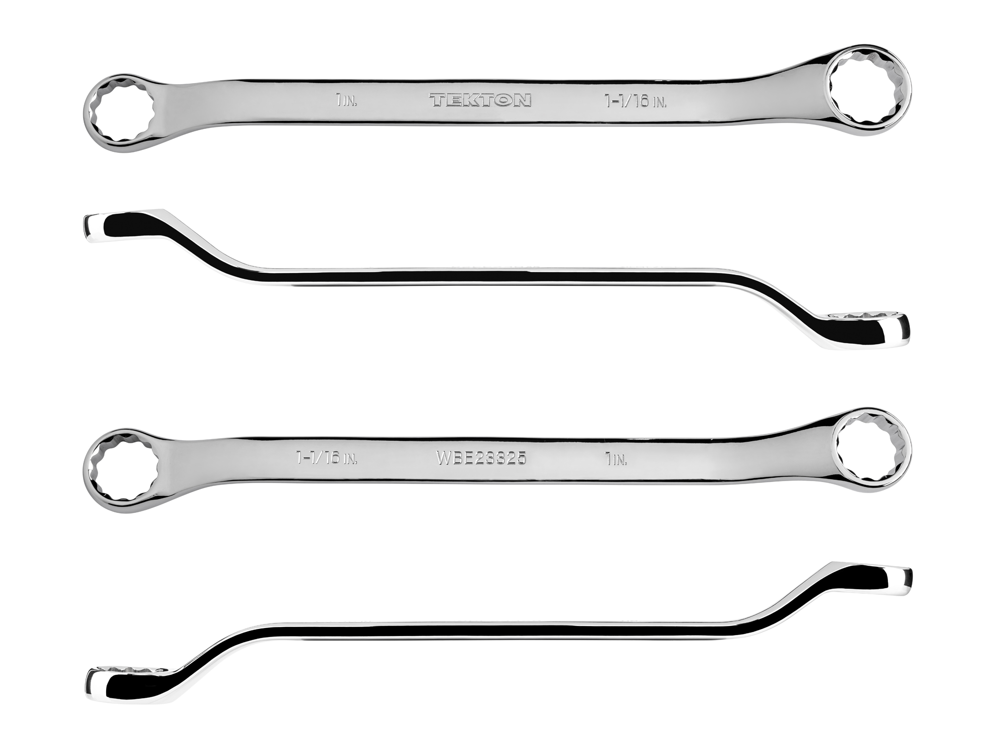 Size: 1 x 1-1/16 inch (SAE) 45-degree offset double box end wrench with 12-point box ends. Reach around obstructions to access fasteners in tight spots. WBE23325.