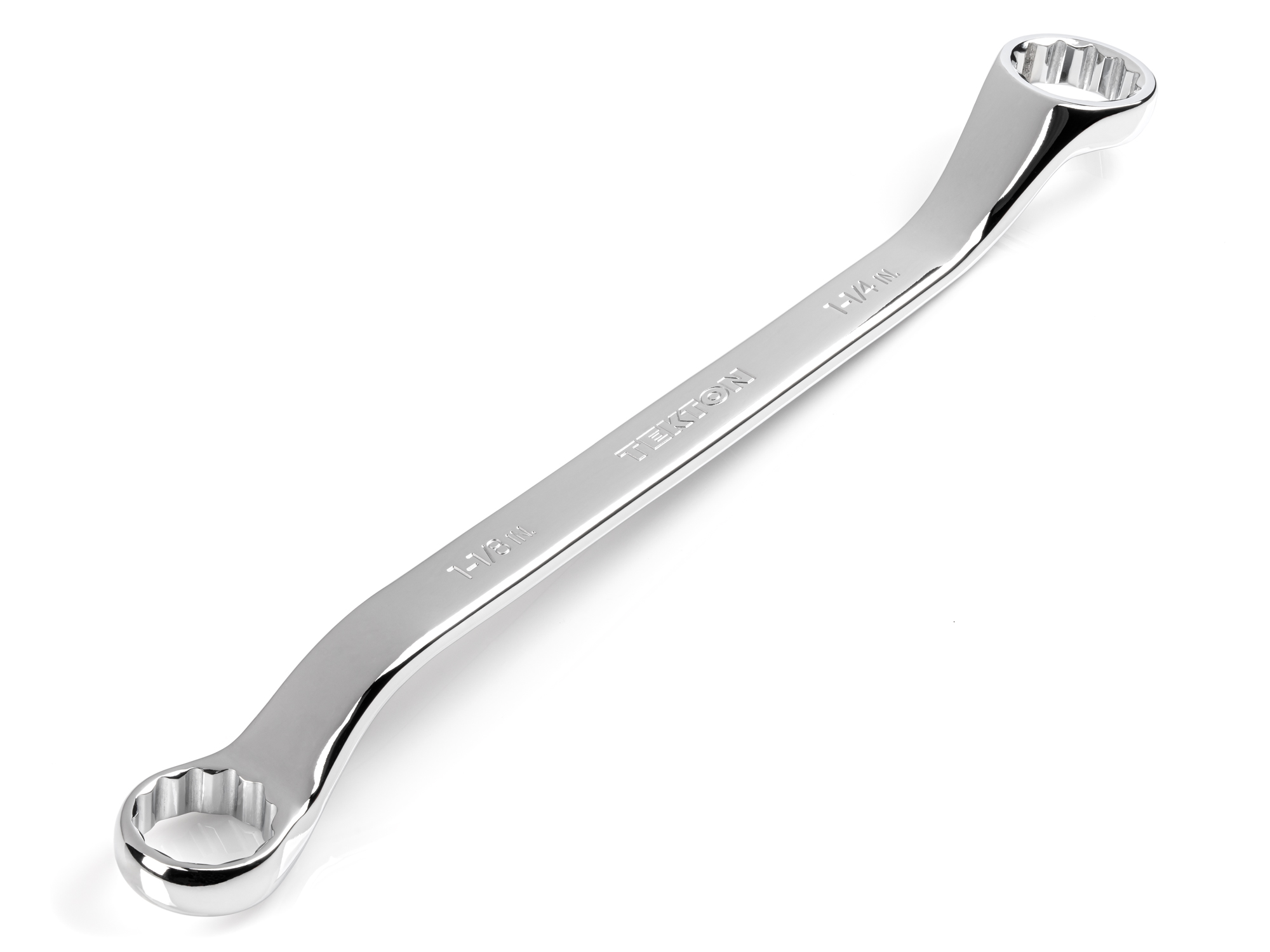 Size: 1-1/8 x 1-1/4 inch (SAE) 45-degree offset double box end wrench with 12-point box ends. Reach around obstructions to access fasteners in tight spots. WBE23329.