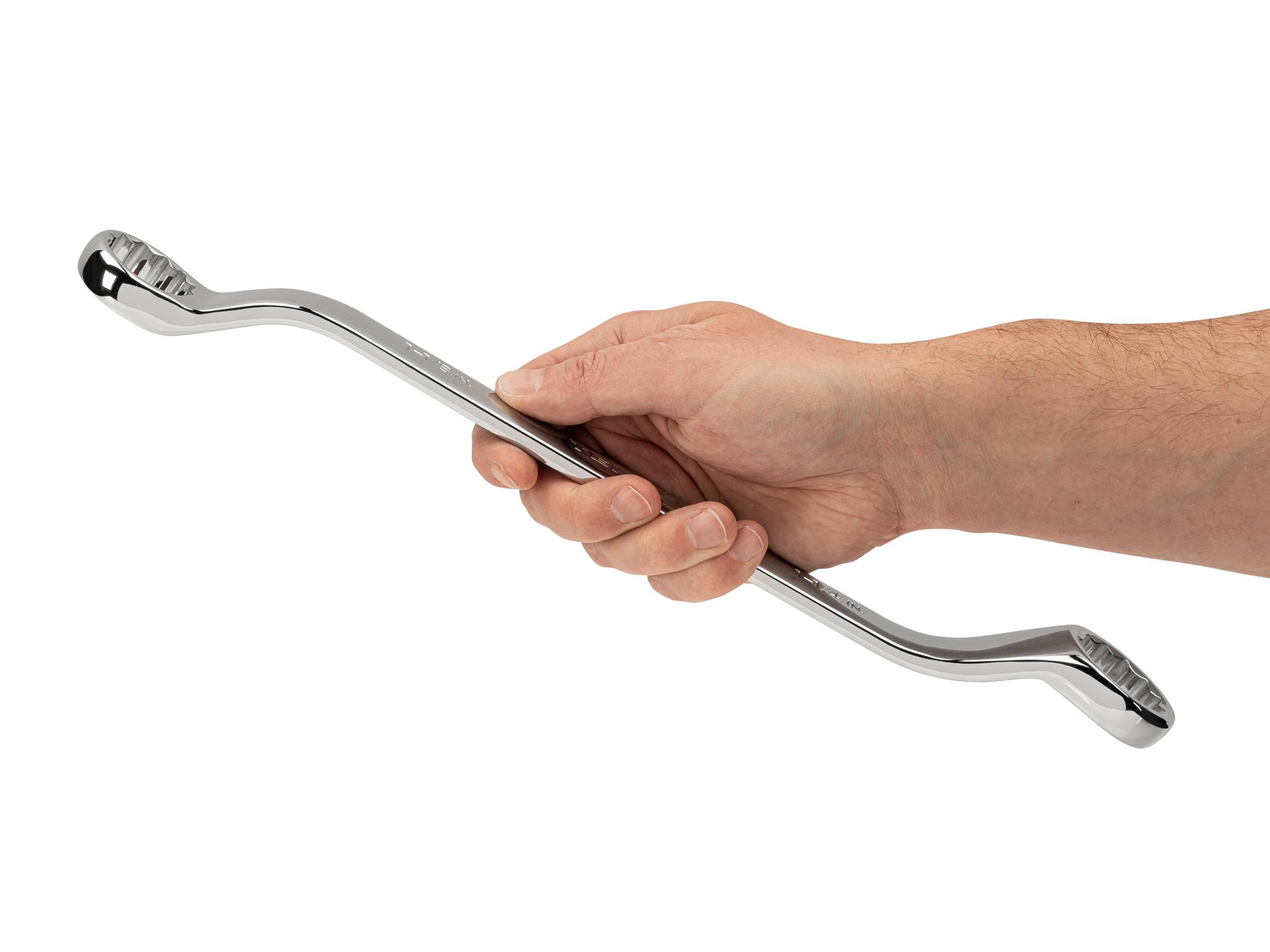 Person holding Tekton box end wrench. Item #WBE23329