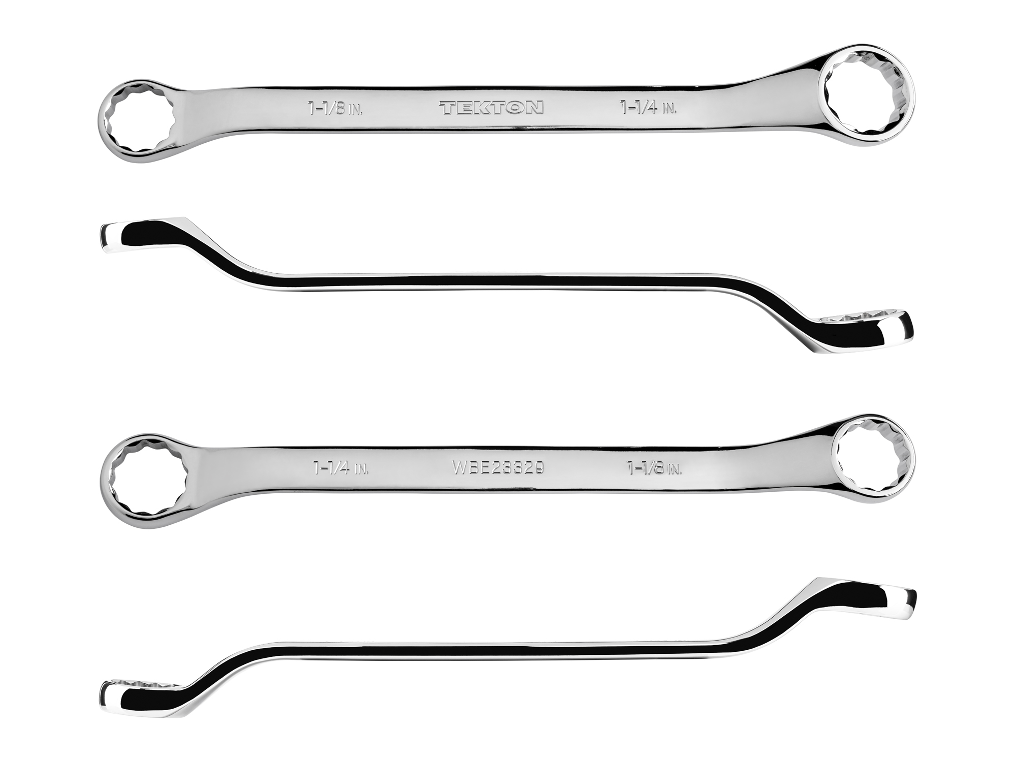 Size: 1-1/8 x 1-1/4 inch (SAE) 45-degree offset double box end wrench with 12-point box ends. Reach around obstructions to access fasteners in tight spots. WBE23329.