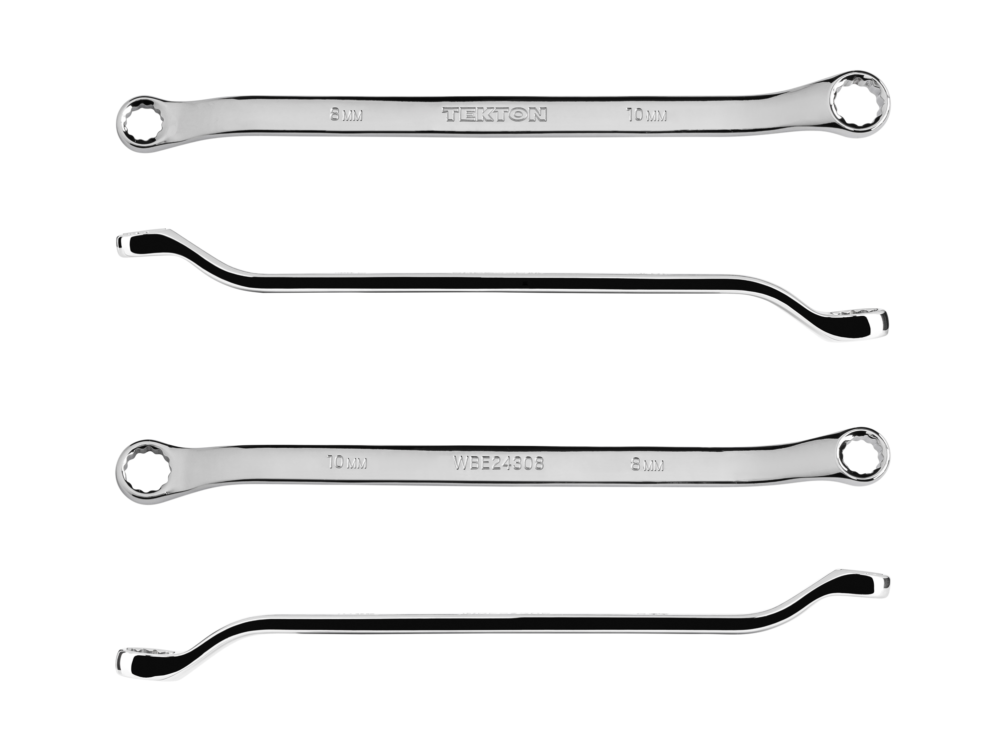 Size: 8 x 10 mm (metric) 45-degree offset double box end wrench with 12-point box ends. Reach around obstructions to access fasteners in tight spots. WBE24308.