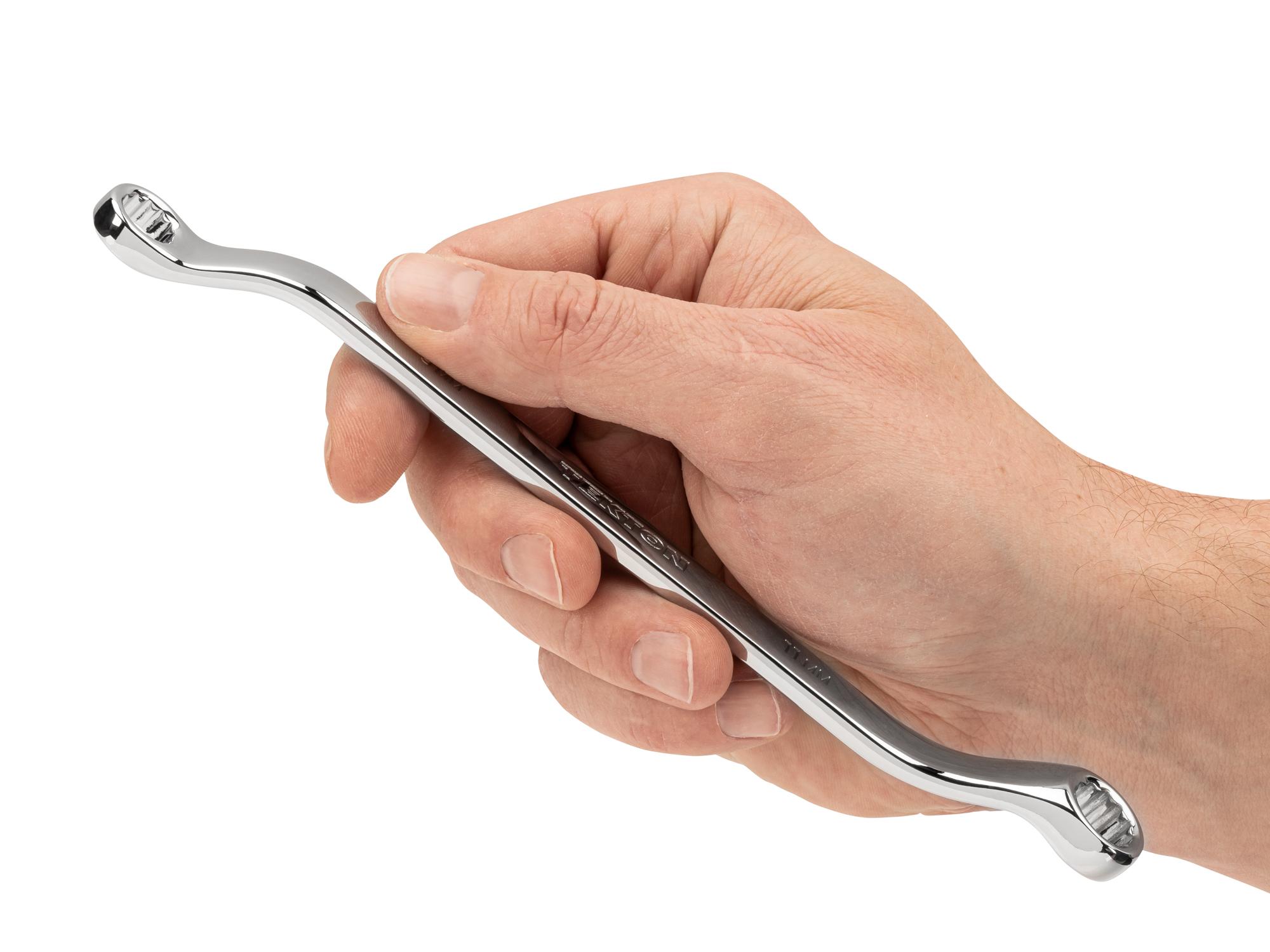 Person holding Tekton box end wrench. Item #WBE24309