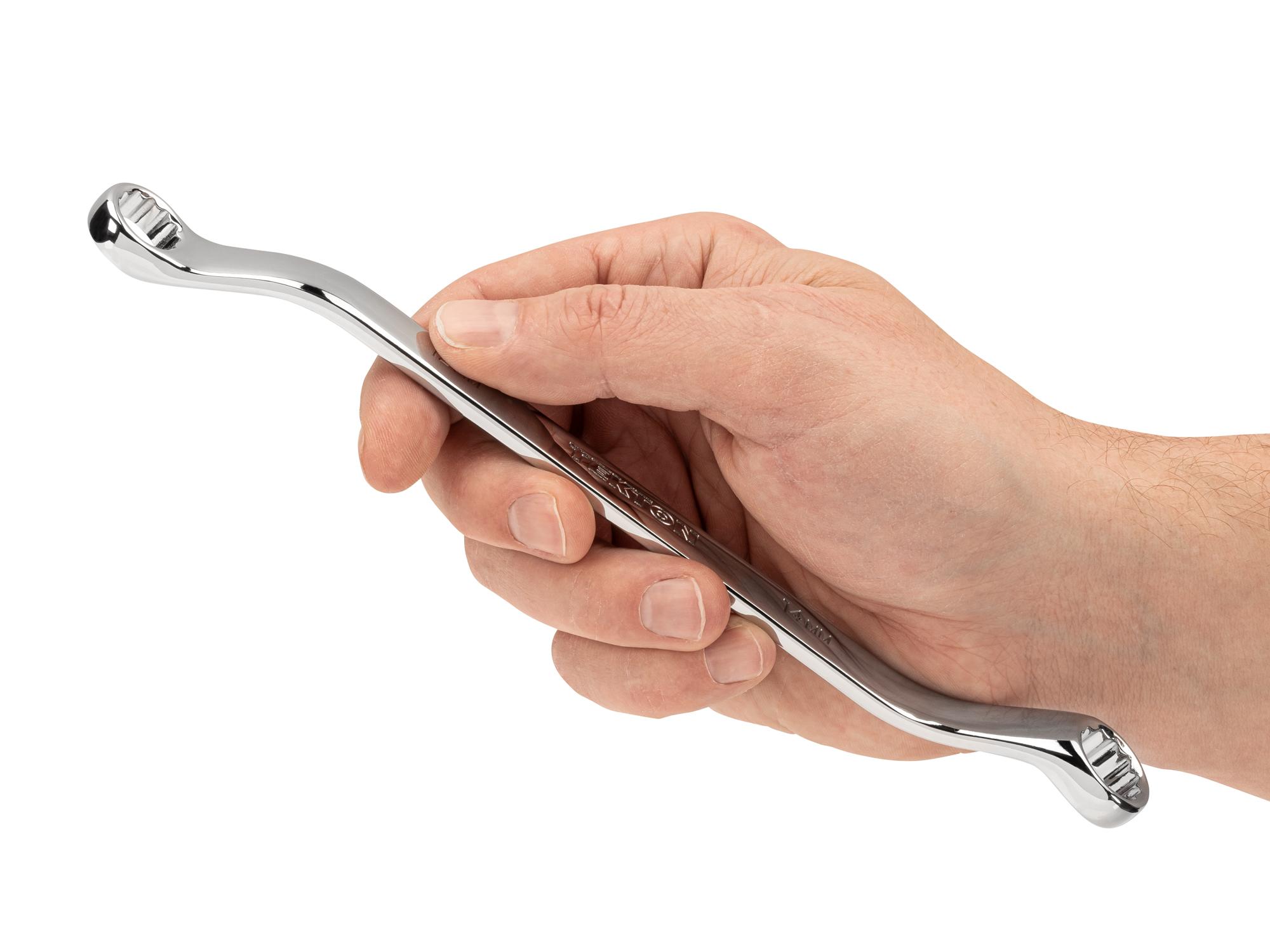 Person holding Tekton box end wrench. Item #WBE24312