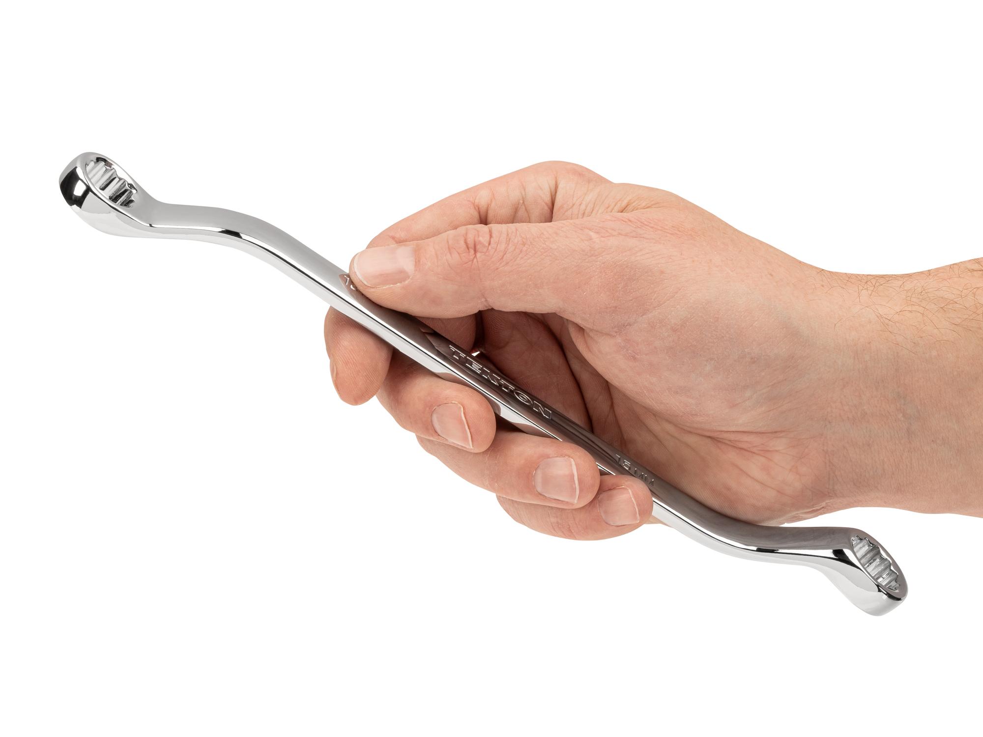 Person holding Tekton box end wrench. Item #WBE24313