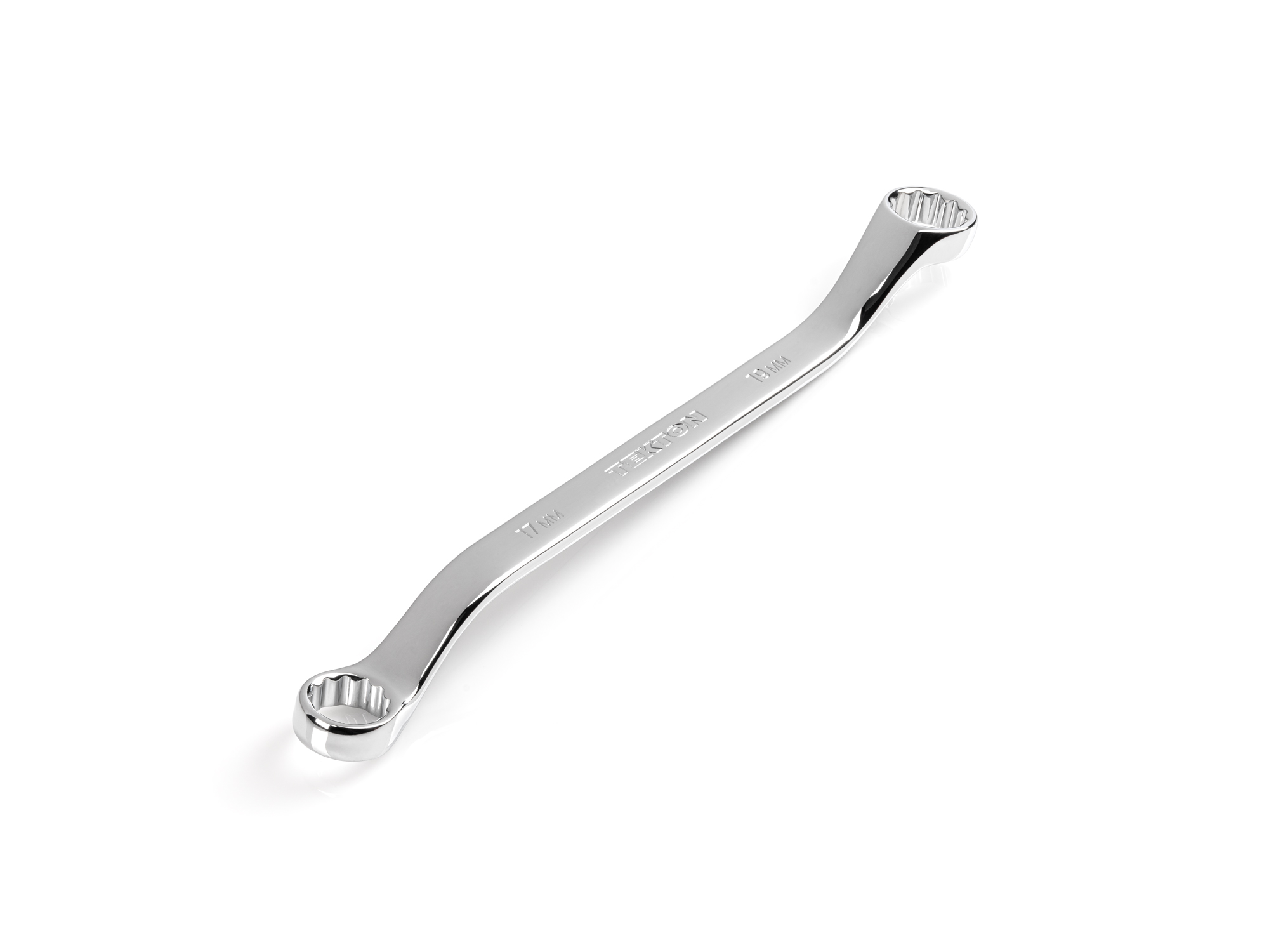 Size: 17 x 19 mm (metric) 45-degree offset double box end wrench with 12-point box ends. Reach around obstructions to access fasteners in tight spots. WBE24317.