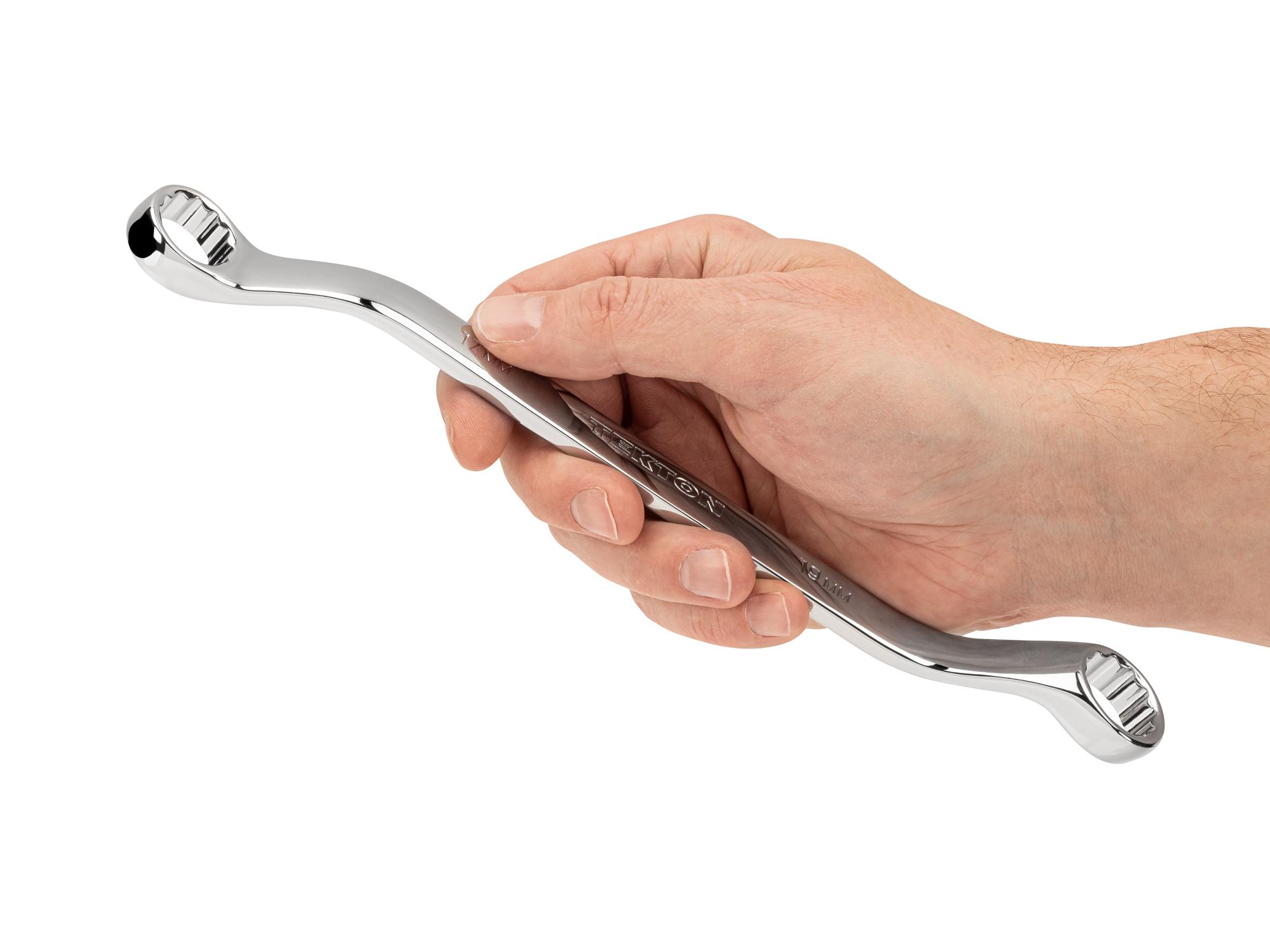 Person holding Tekton box end wrench. Item #WBE24317