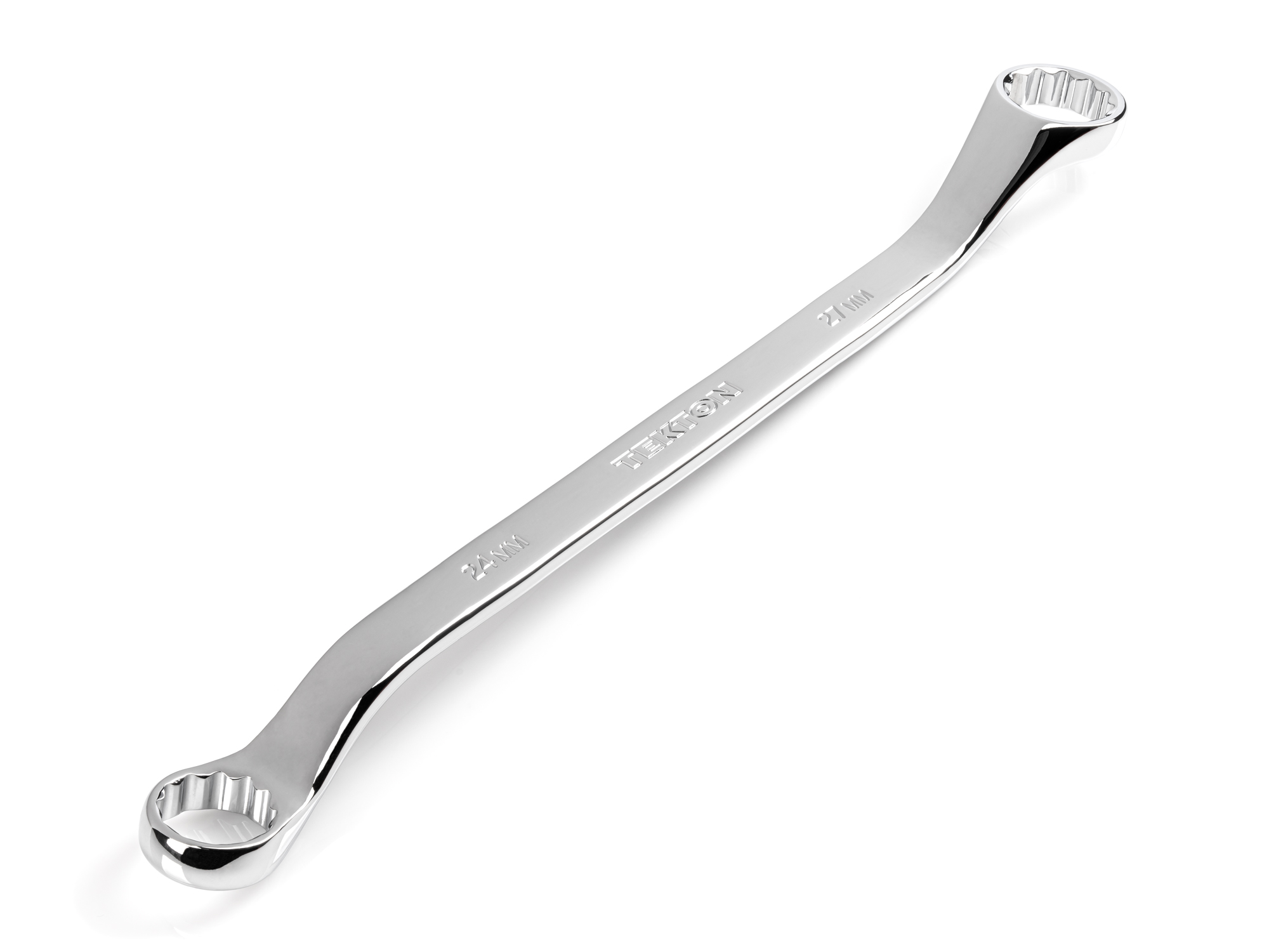 Size: 24 x 27 mm (metric) 45-degree offset double box end wrench with 12-point box ends. Reach around obstructions to access fasteners in tight spots. WBE24324.