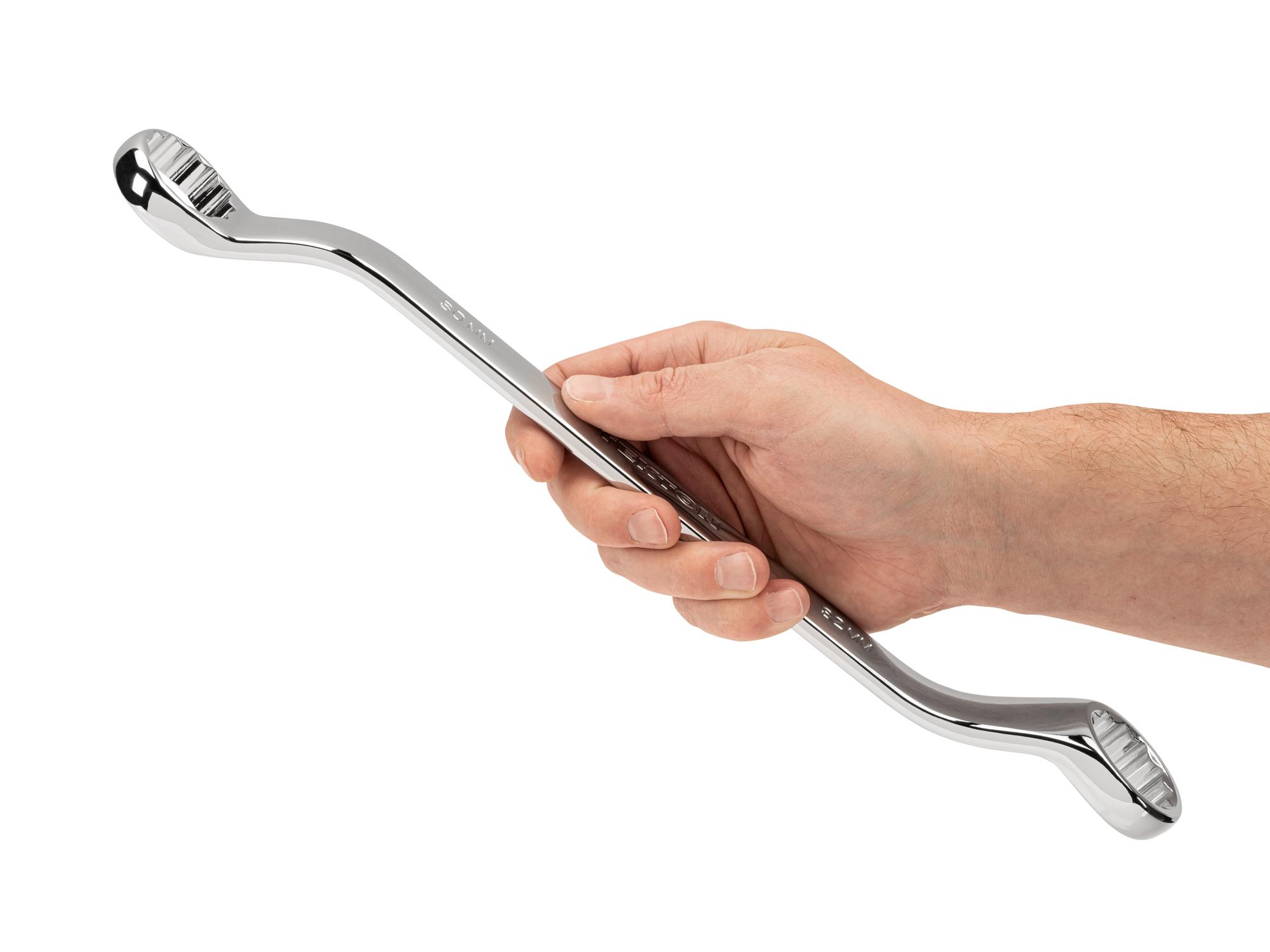 Person holding Tekton box end wrench. Item #WBE24330