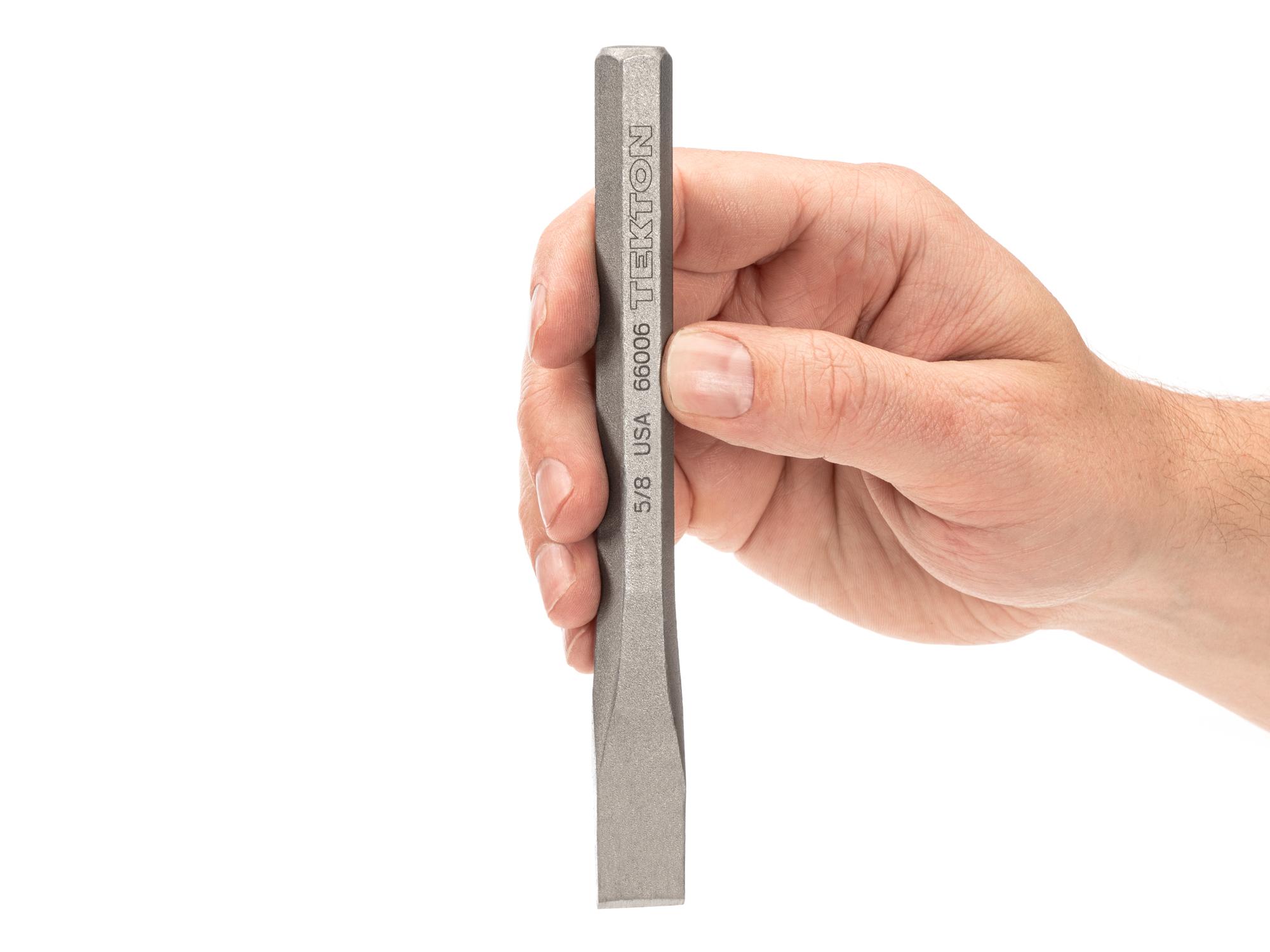 Person holding Tekton cold chisel. Item #66006