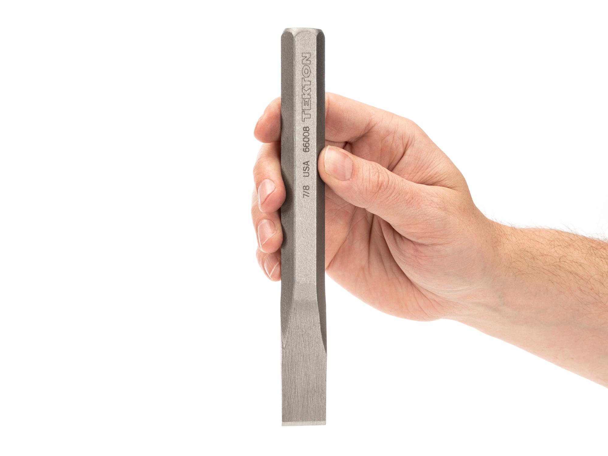 Person holding Tekton cold chisel. Item #66008