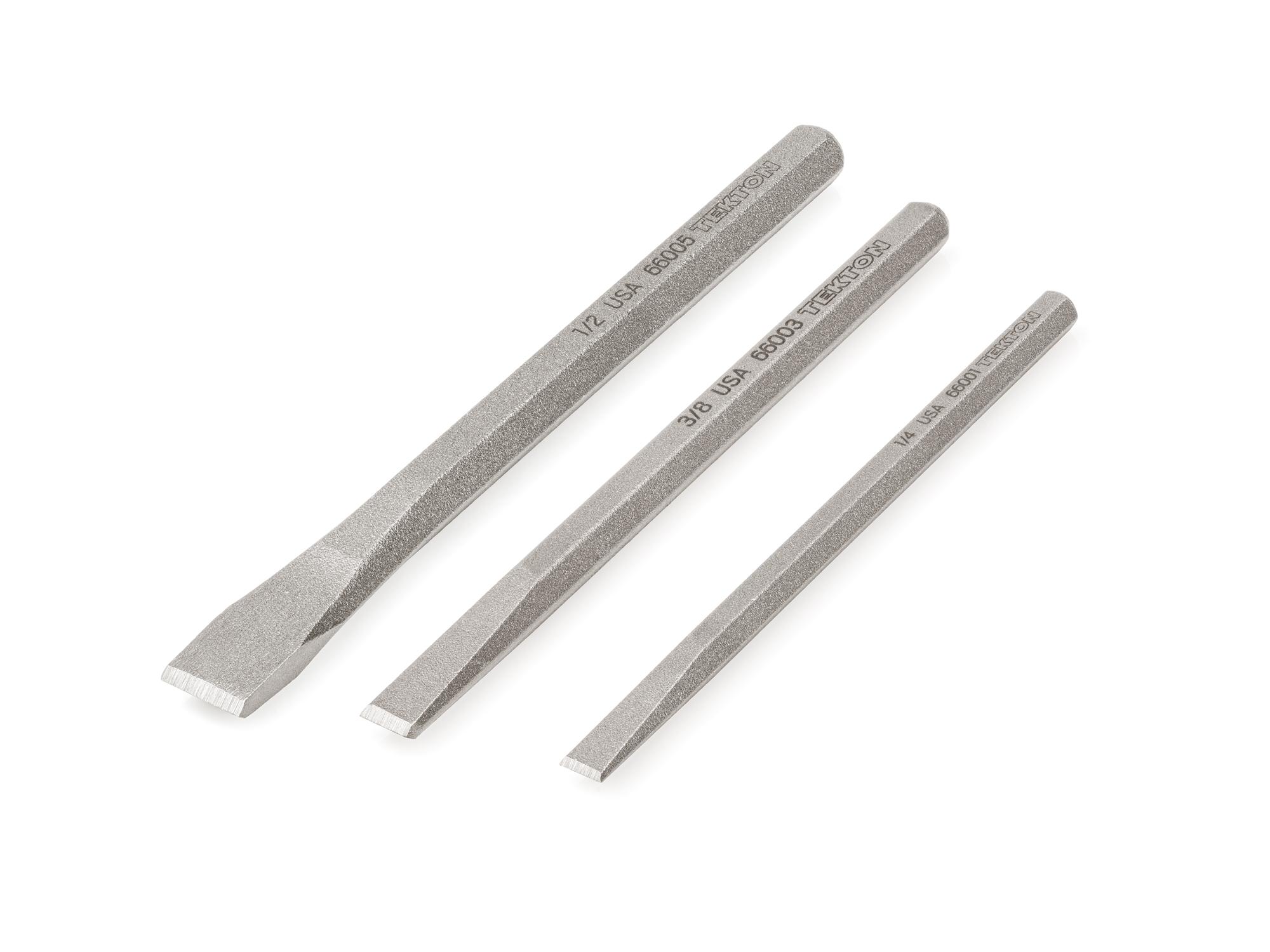 Front-right angle view of Tekton cold chisel set. Item #PNC91002