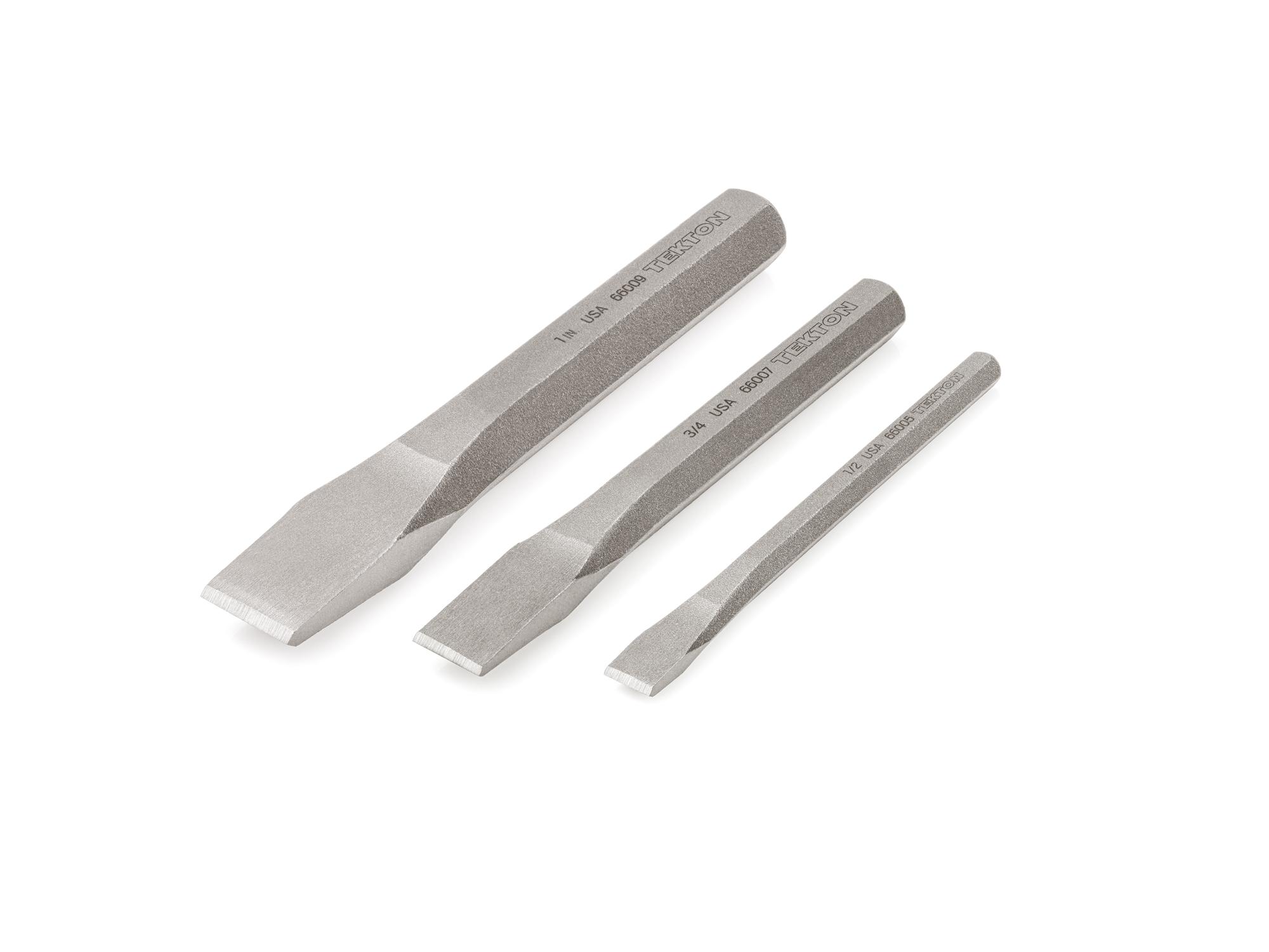 Front-right angle view of Tekton cold chisel set. Item #PNC91003