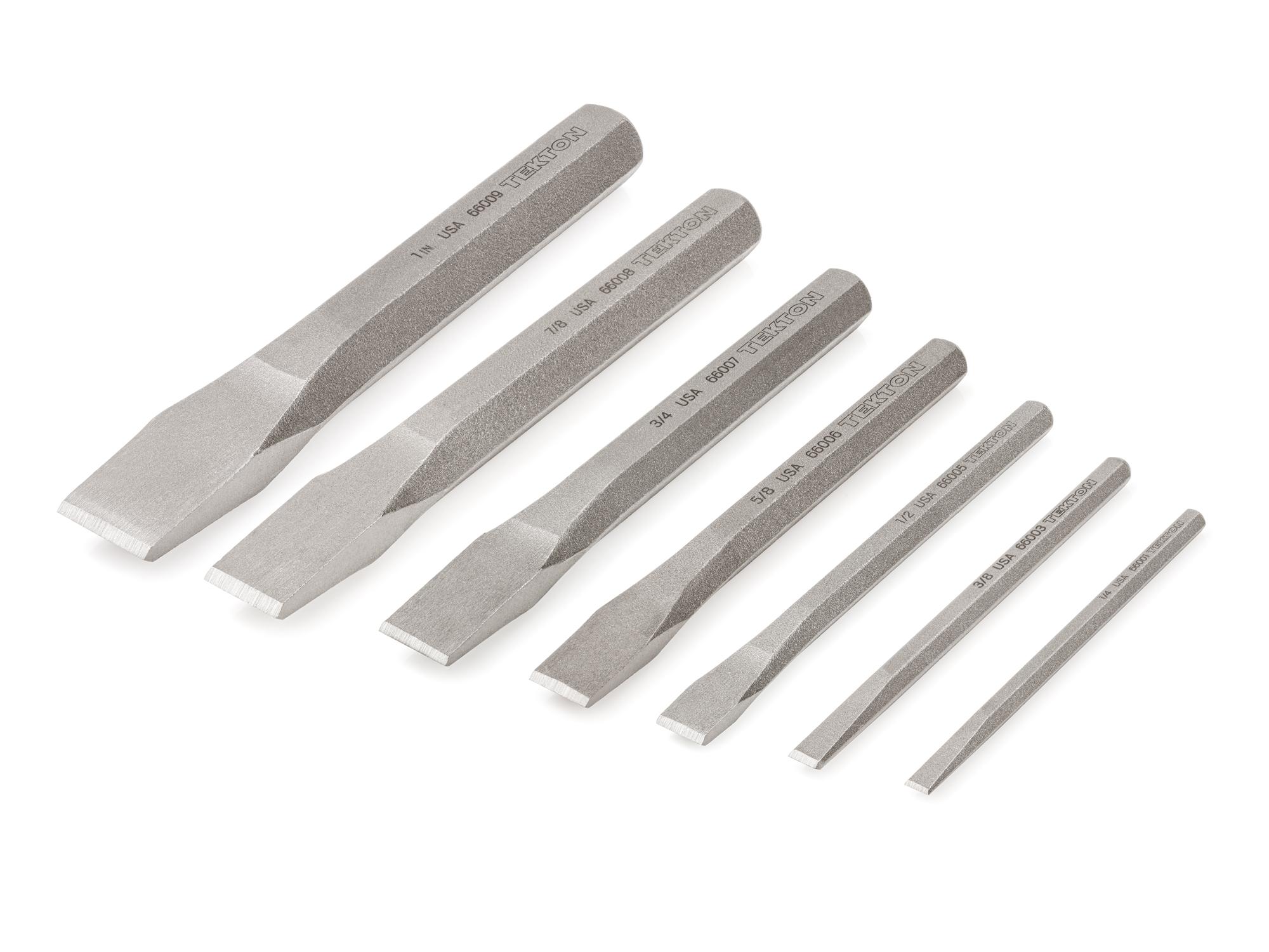 Front-right angle view of Tekton cold chisel set. Item #PNC91004