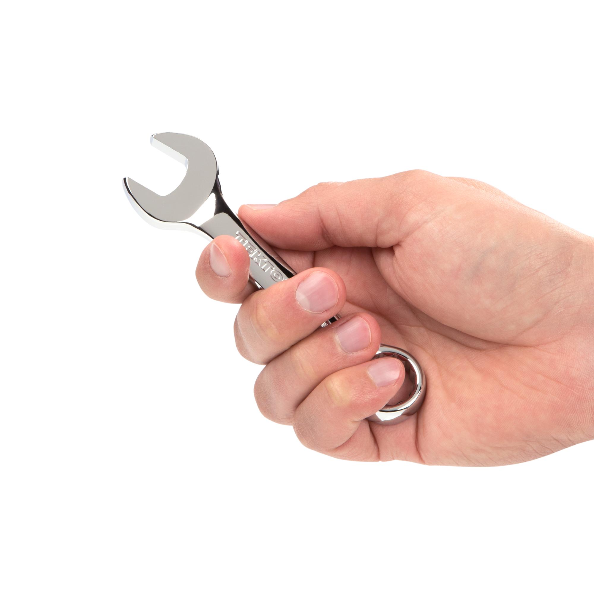 Person holding Tekton combination wrench. Item #18049