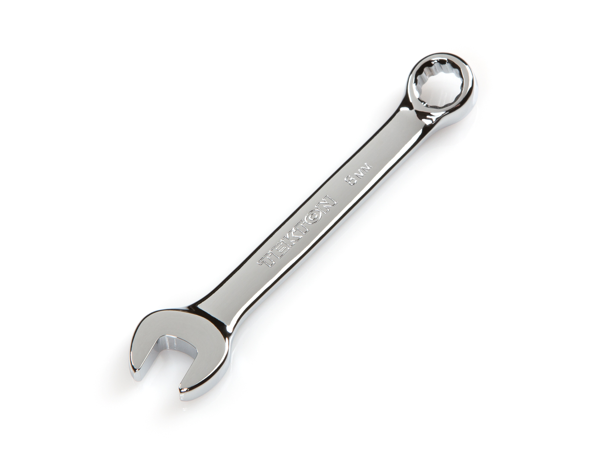 Front-right angle view of  Tekton 8 millimeter combination wrench