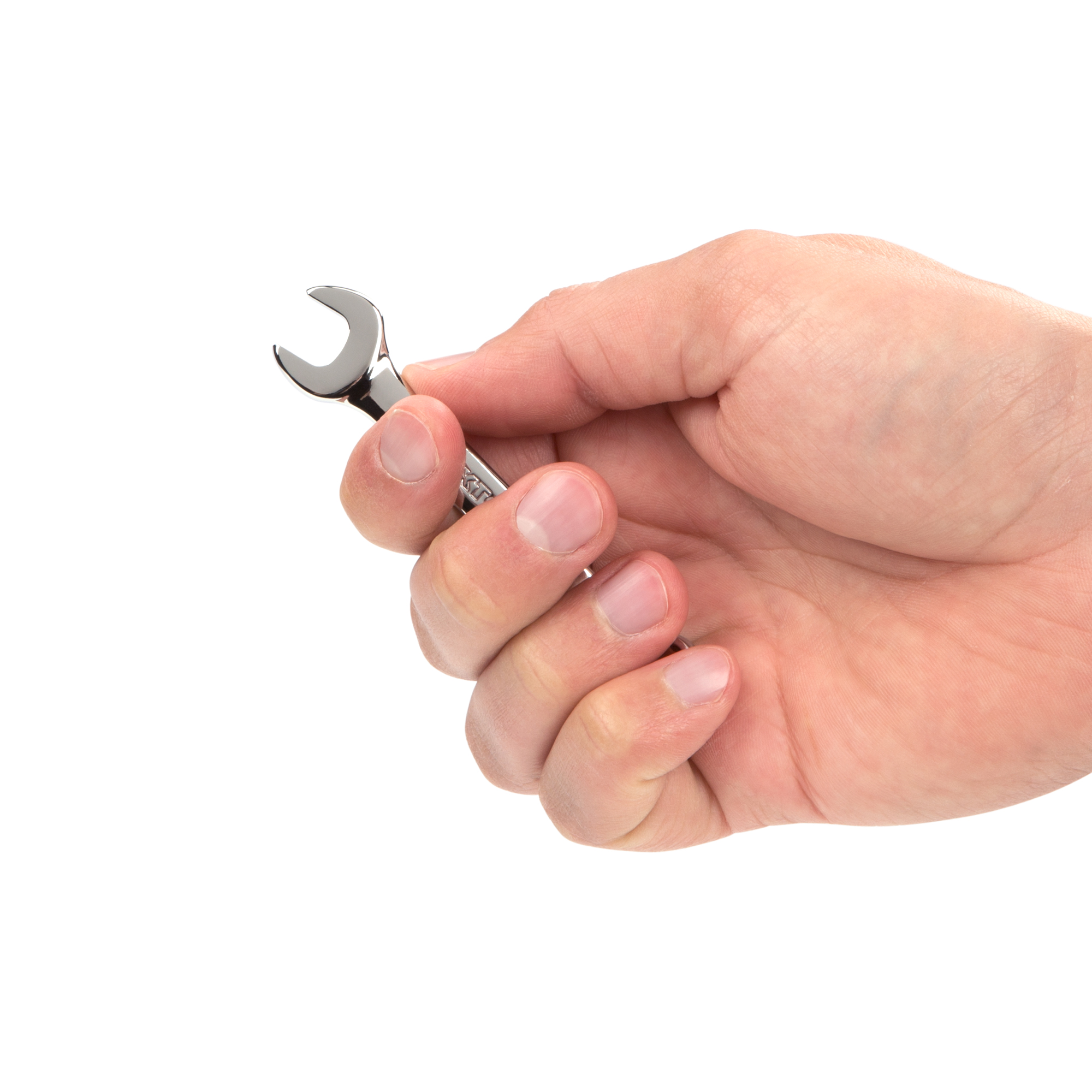 Person holding  Tekton 9 millimeter combination wrench