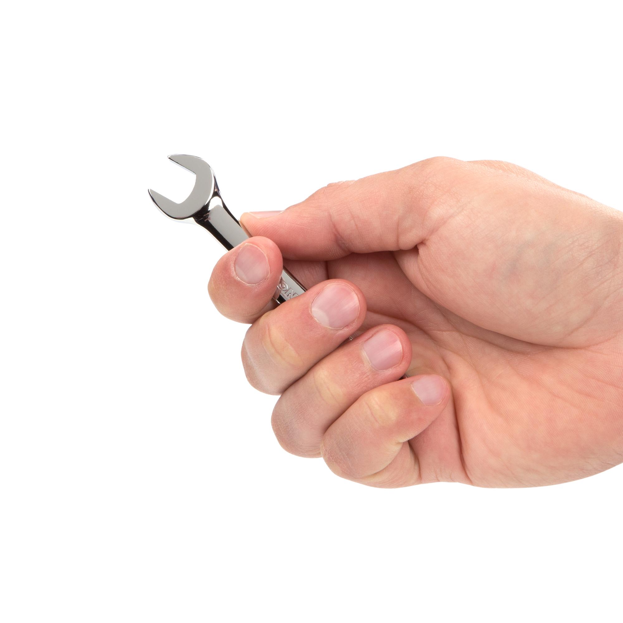 Person holding Tekton combination wrench. Item #18065