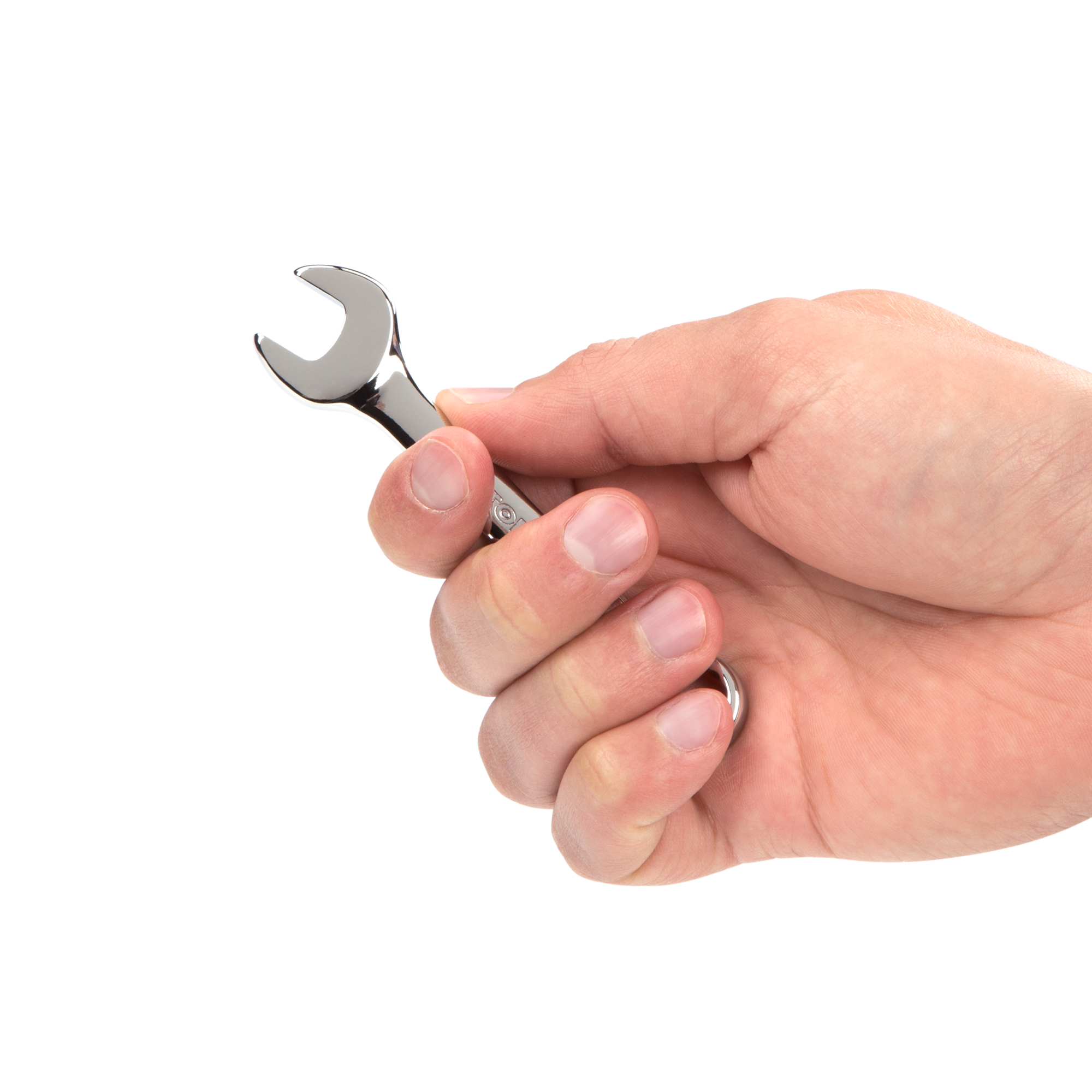 Person holding  Tekton 11 millimeter combination wrench