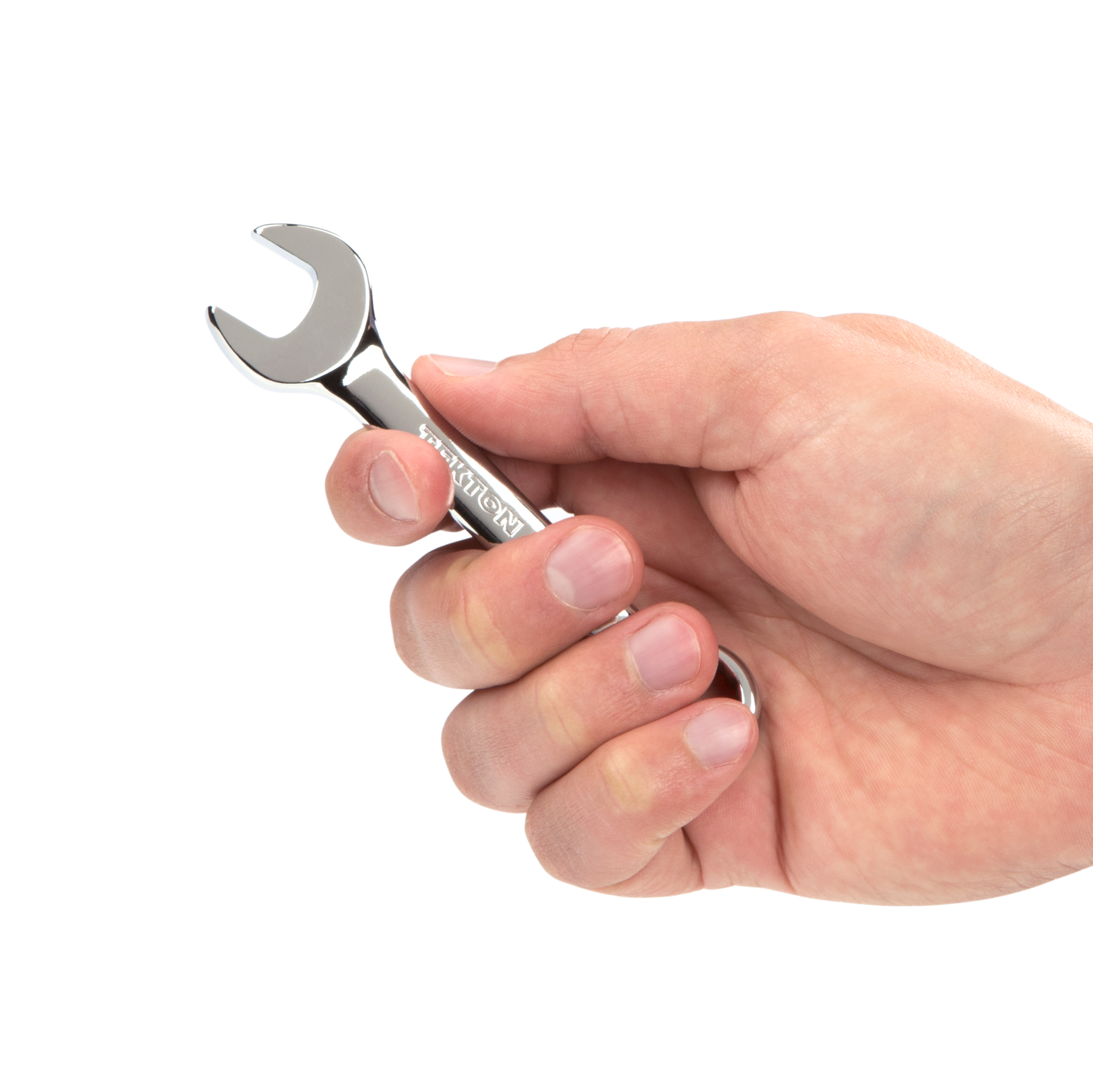 Person holding  Tekton 13 millimeter combination wrench