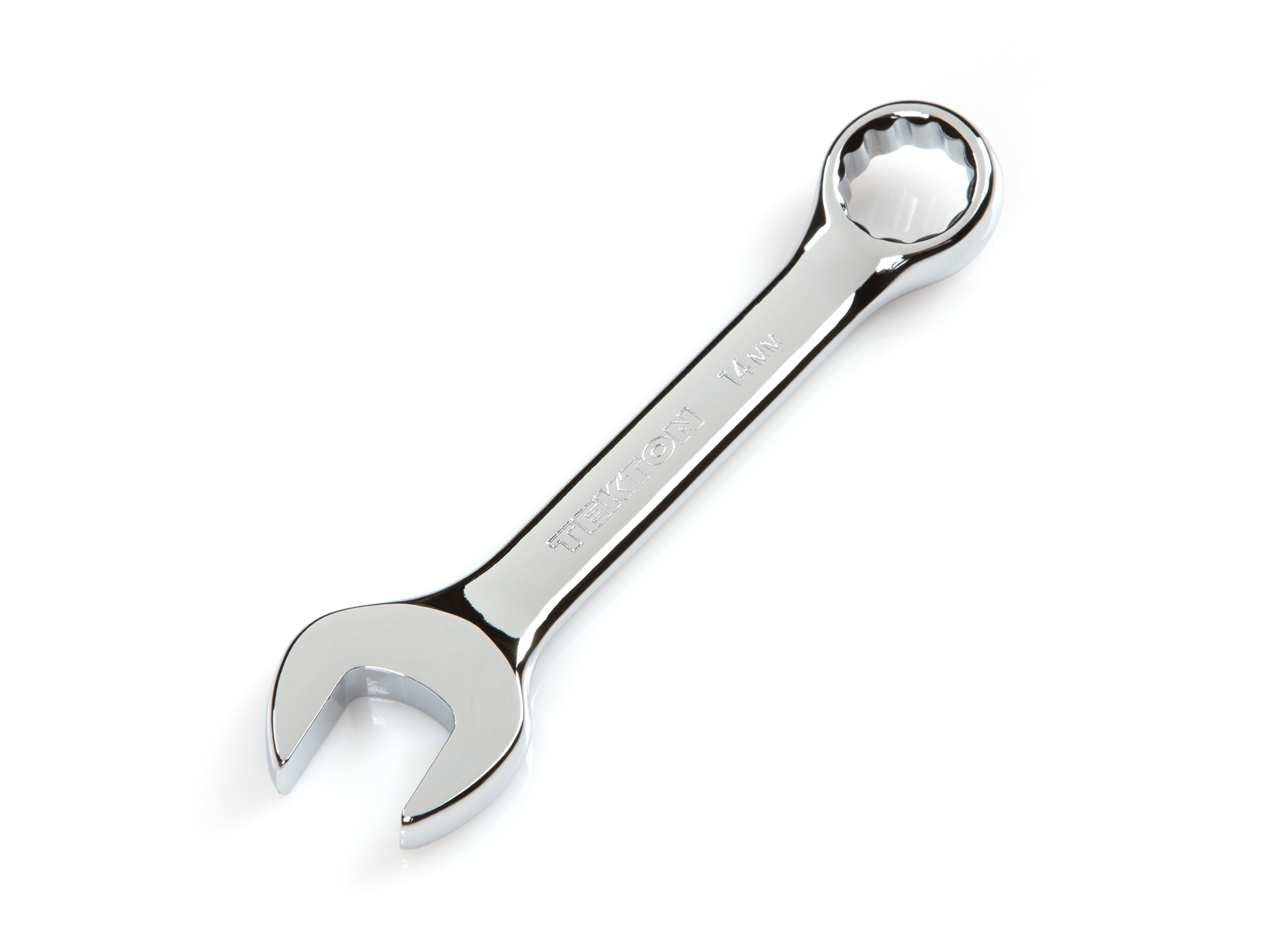 Front-right angle view of  Tekton 14 millimeter combination wrench