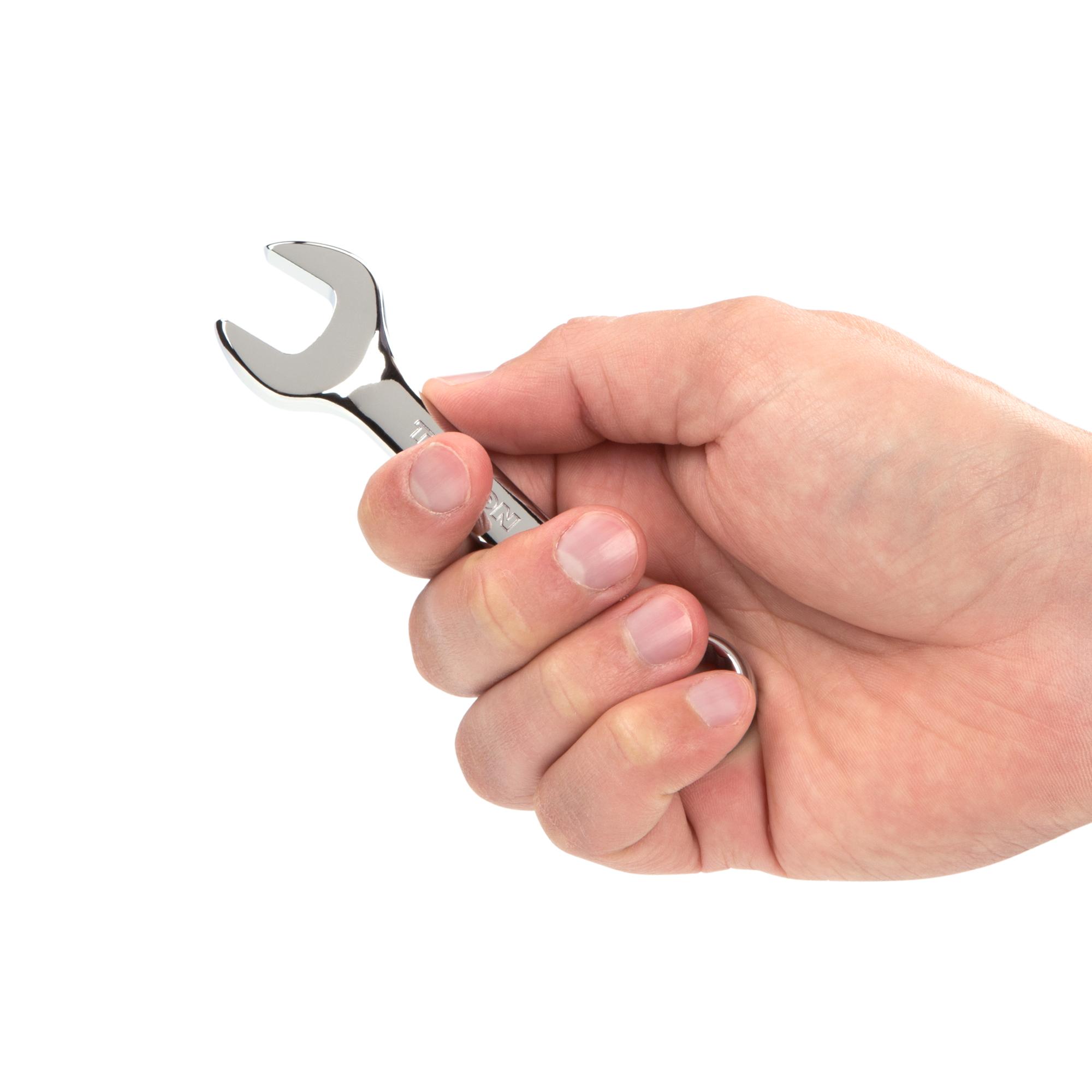 Person holding Tekton combination wrench. Item #18069