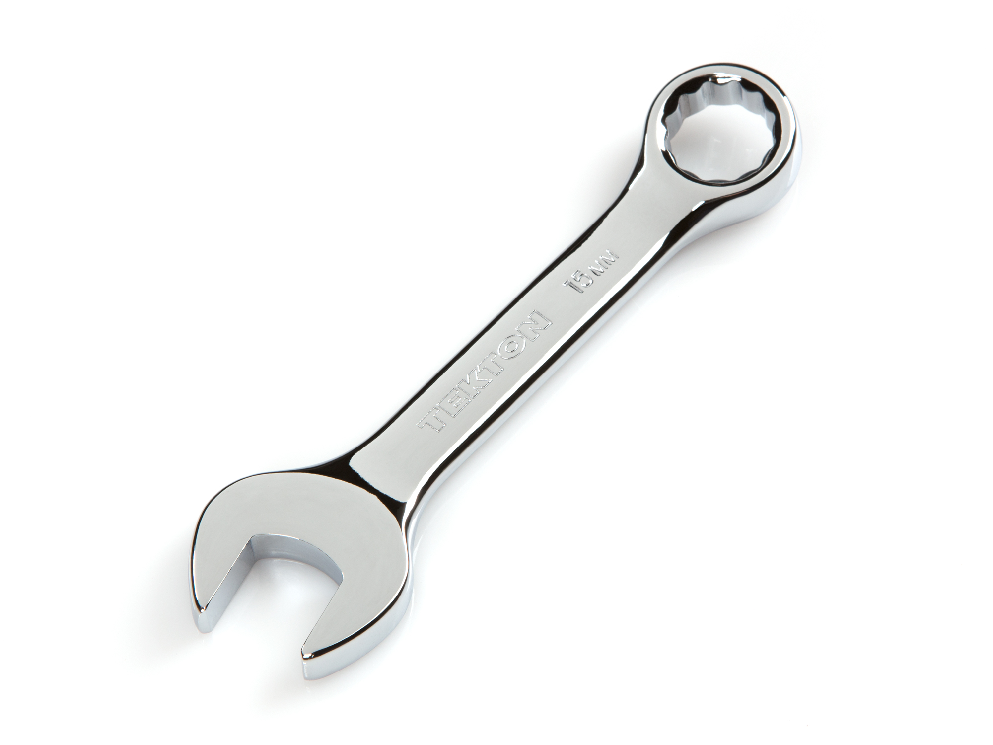 Front-right angle view of  Tekton 15 millimeter combination wrench