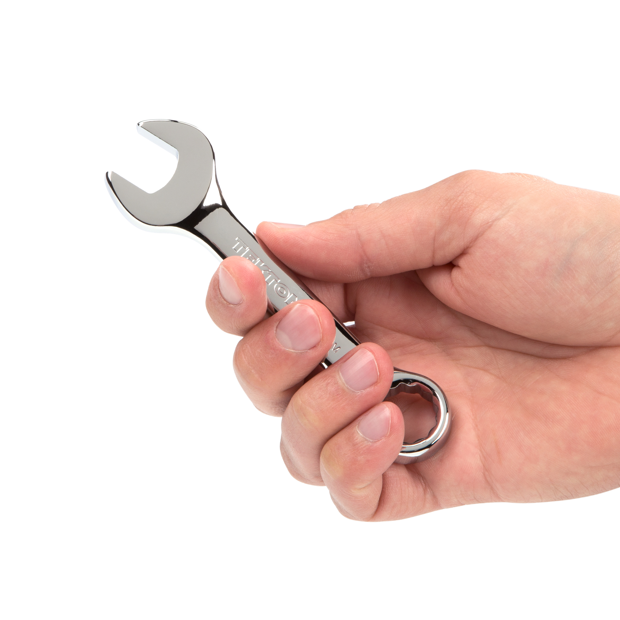 Person holding  Tekton 15 millimeter combination wrench