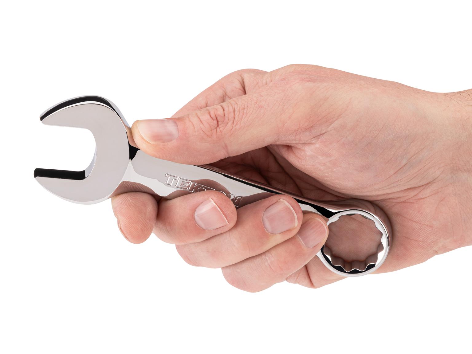 Person holding Tekton combination wrench. Item #18077