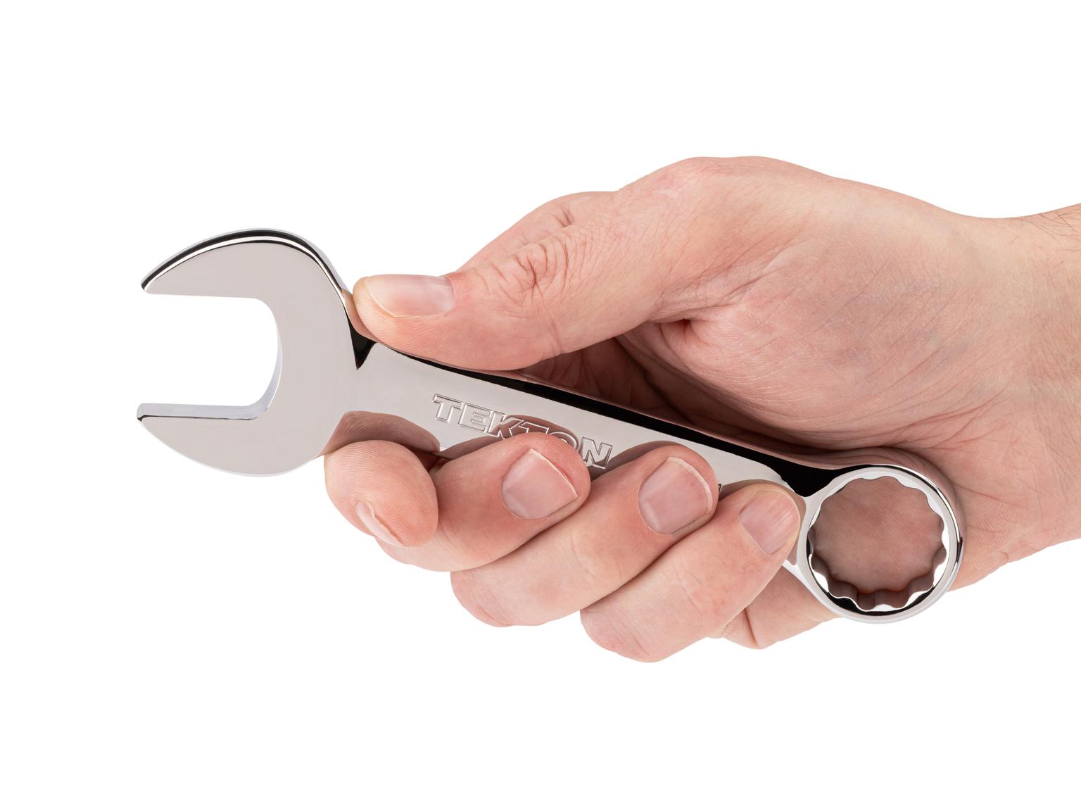 Person holding Tekton combination wrench. Item #18078