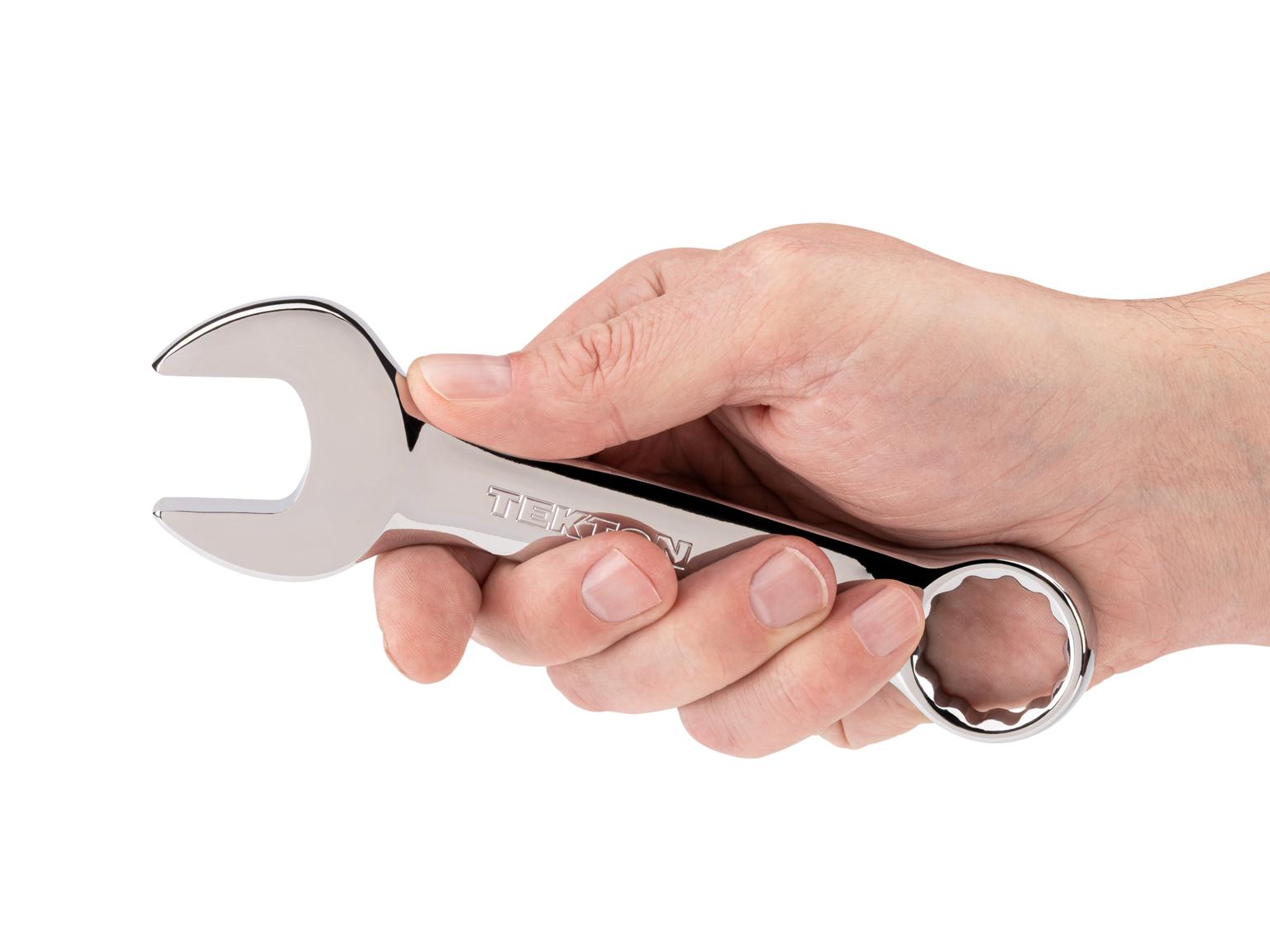 Person holding Tekton combination wrench. Item #18079