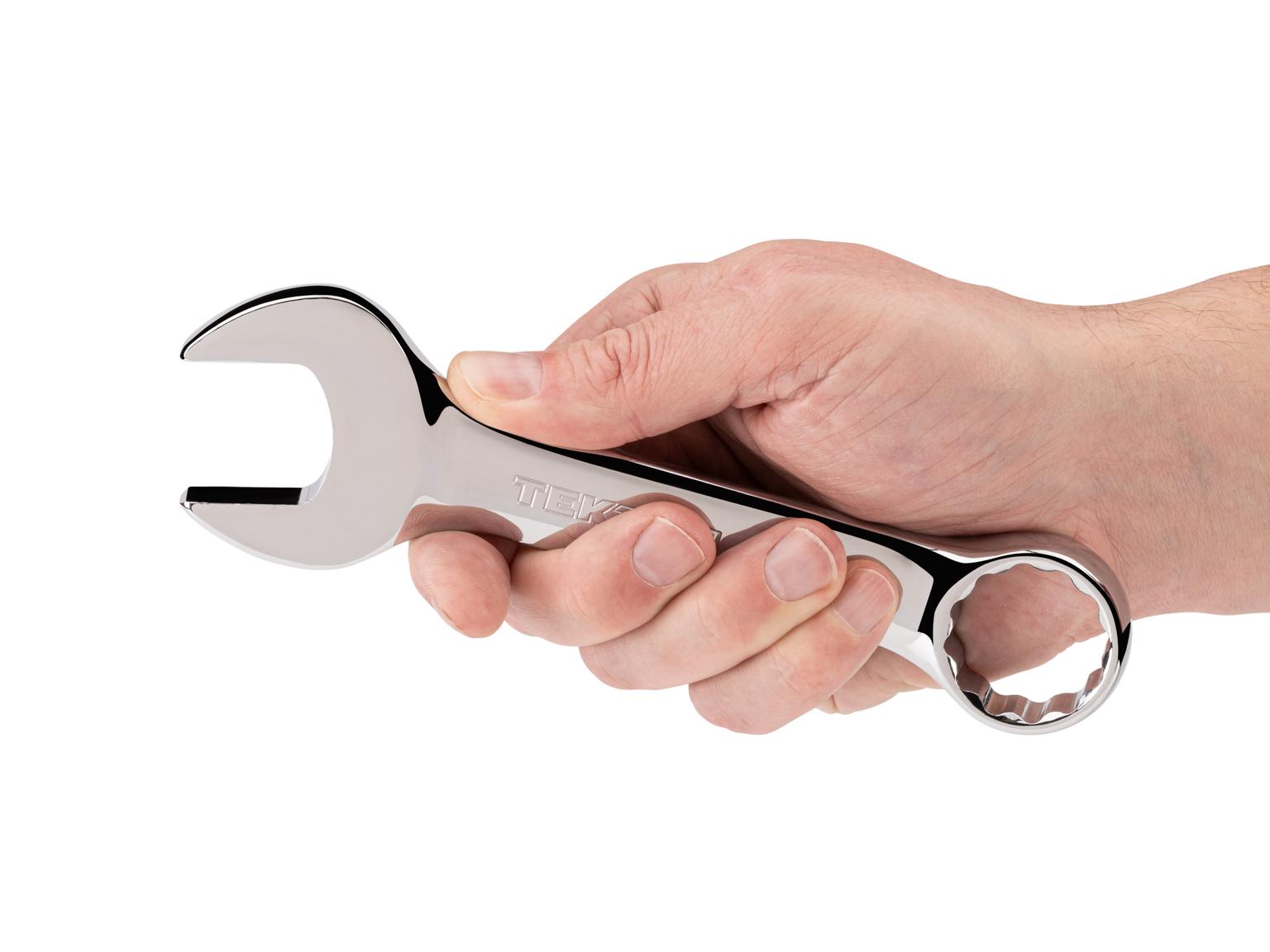 Person holding Tekton combination wrench. Item #18083