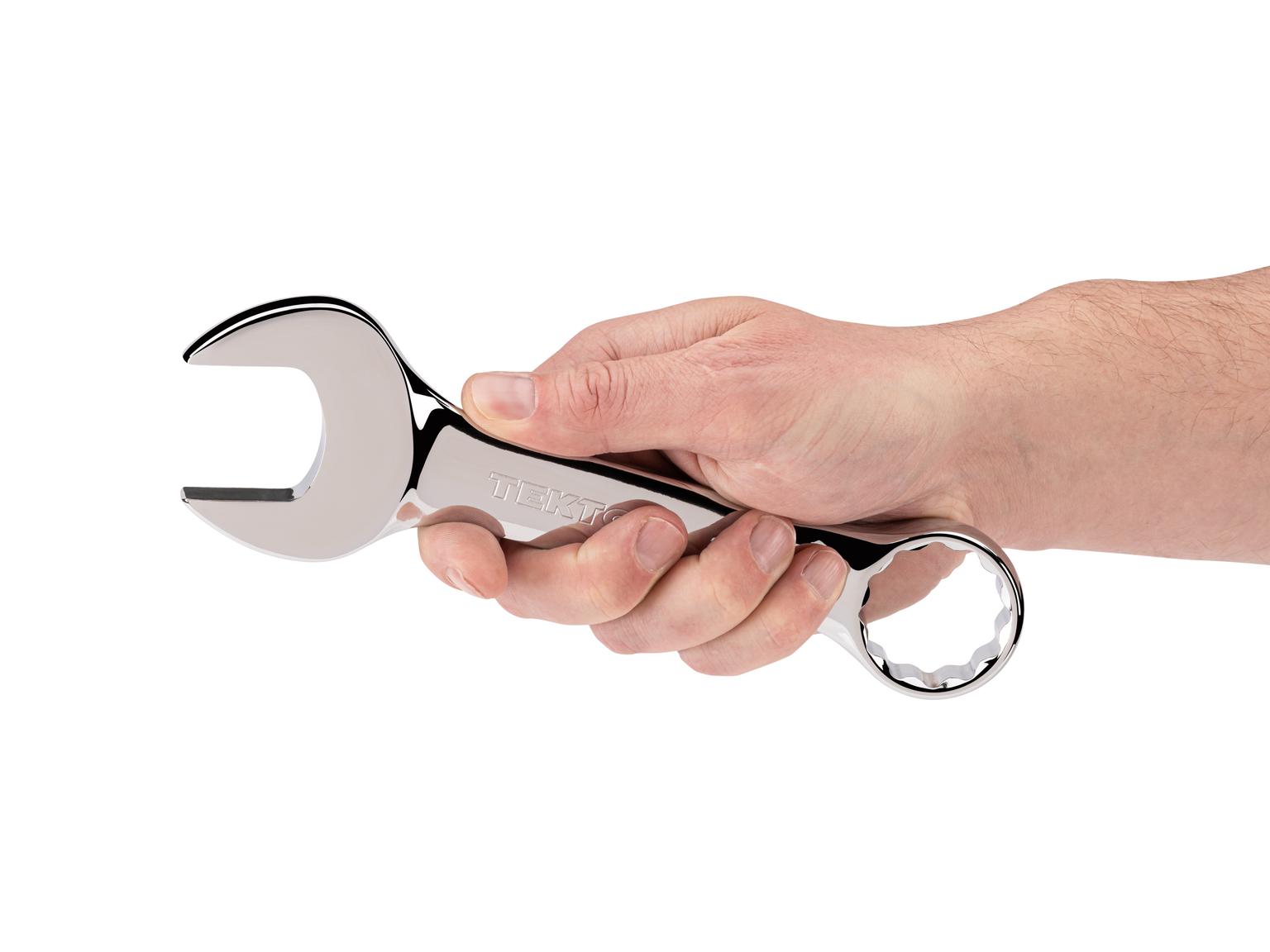 Person holding Tekton combination wrench. Item #18088