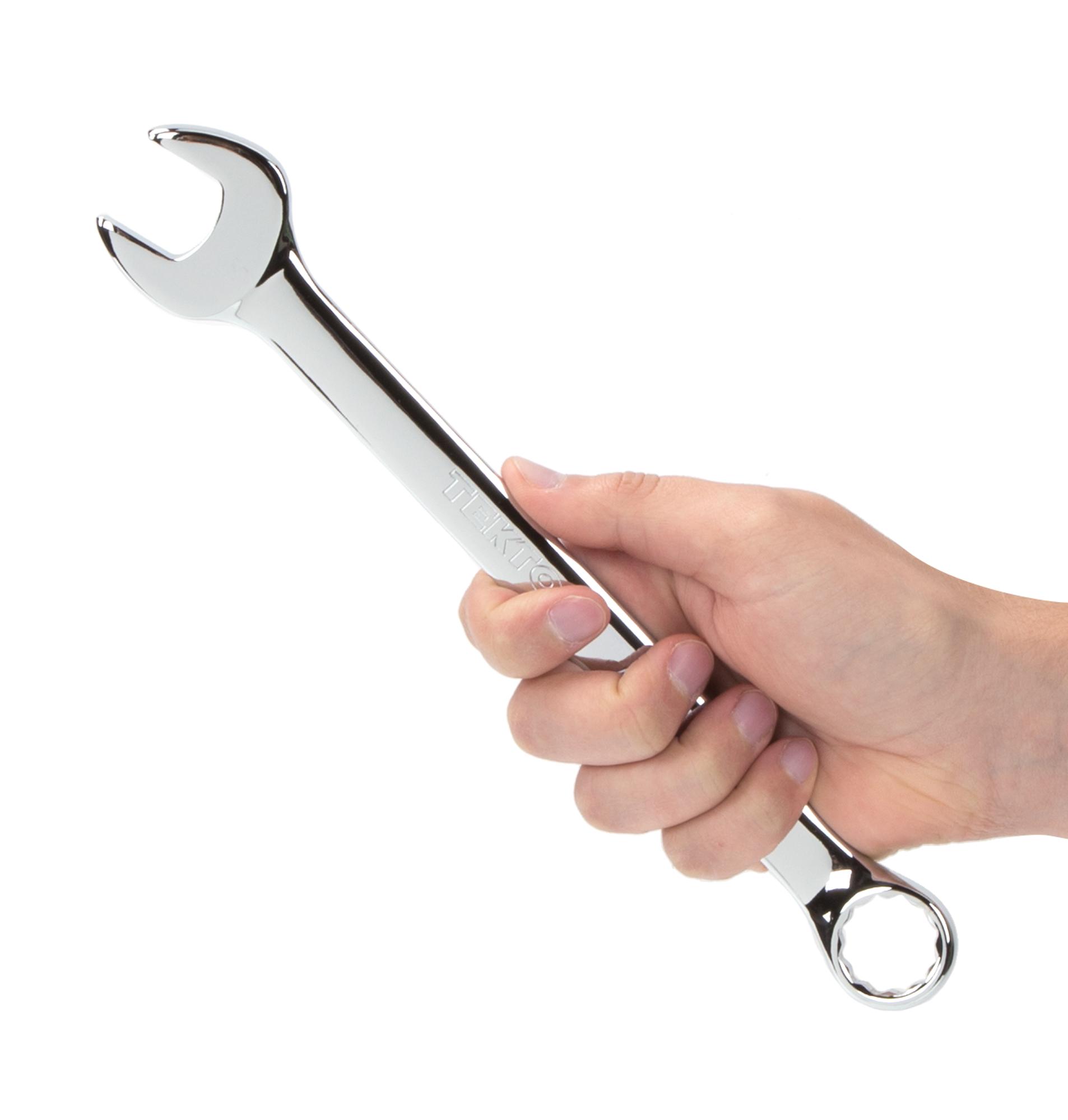 Person holding Tekton combination wrench. Item #18263