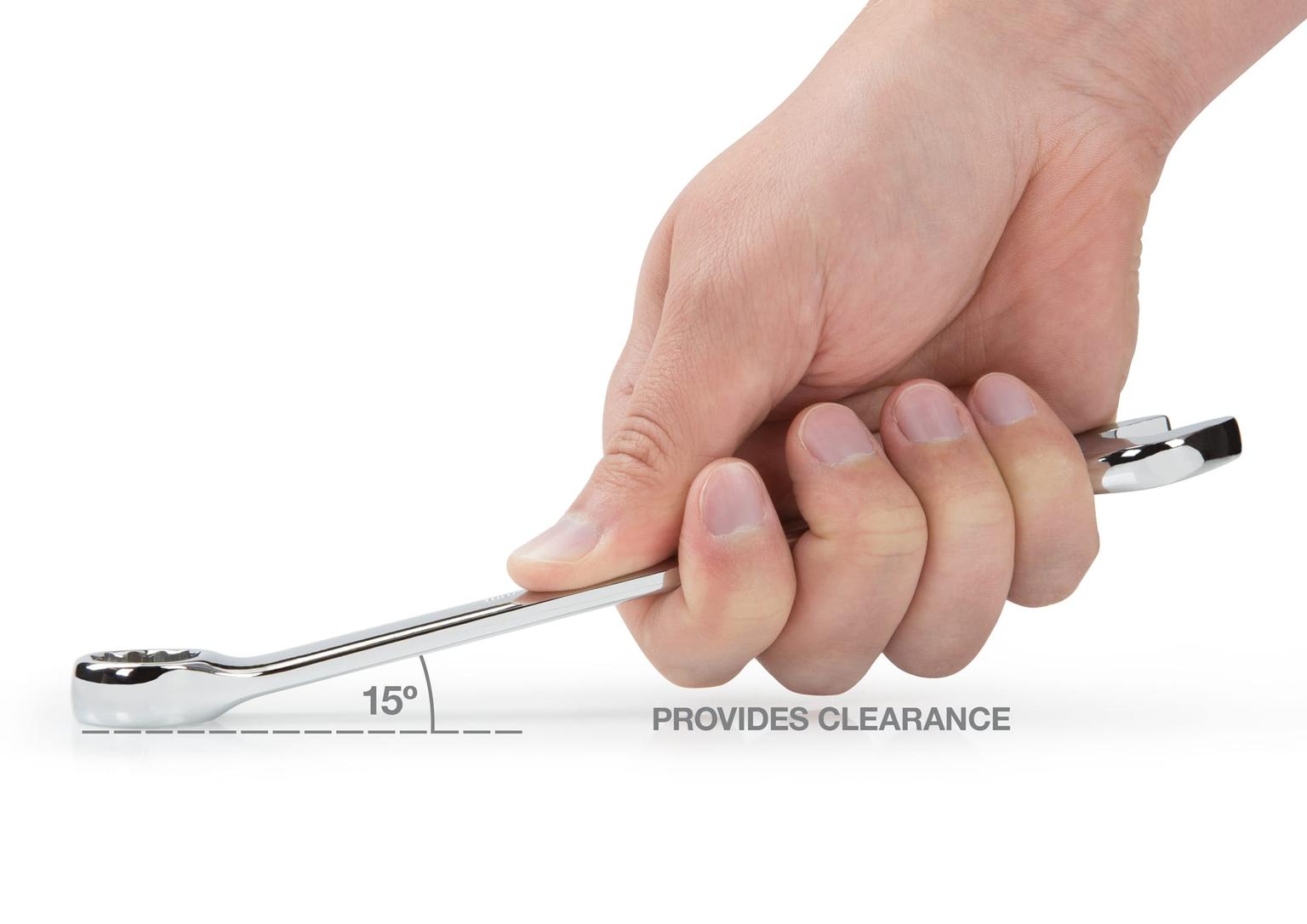 Person holding Tekton combination wrench. Item #18283