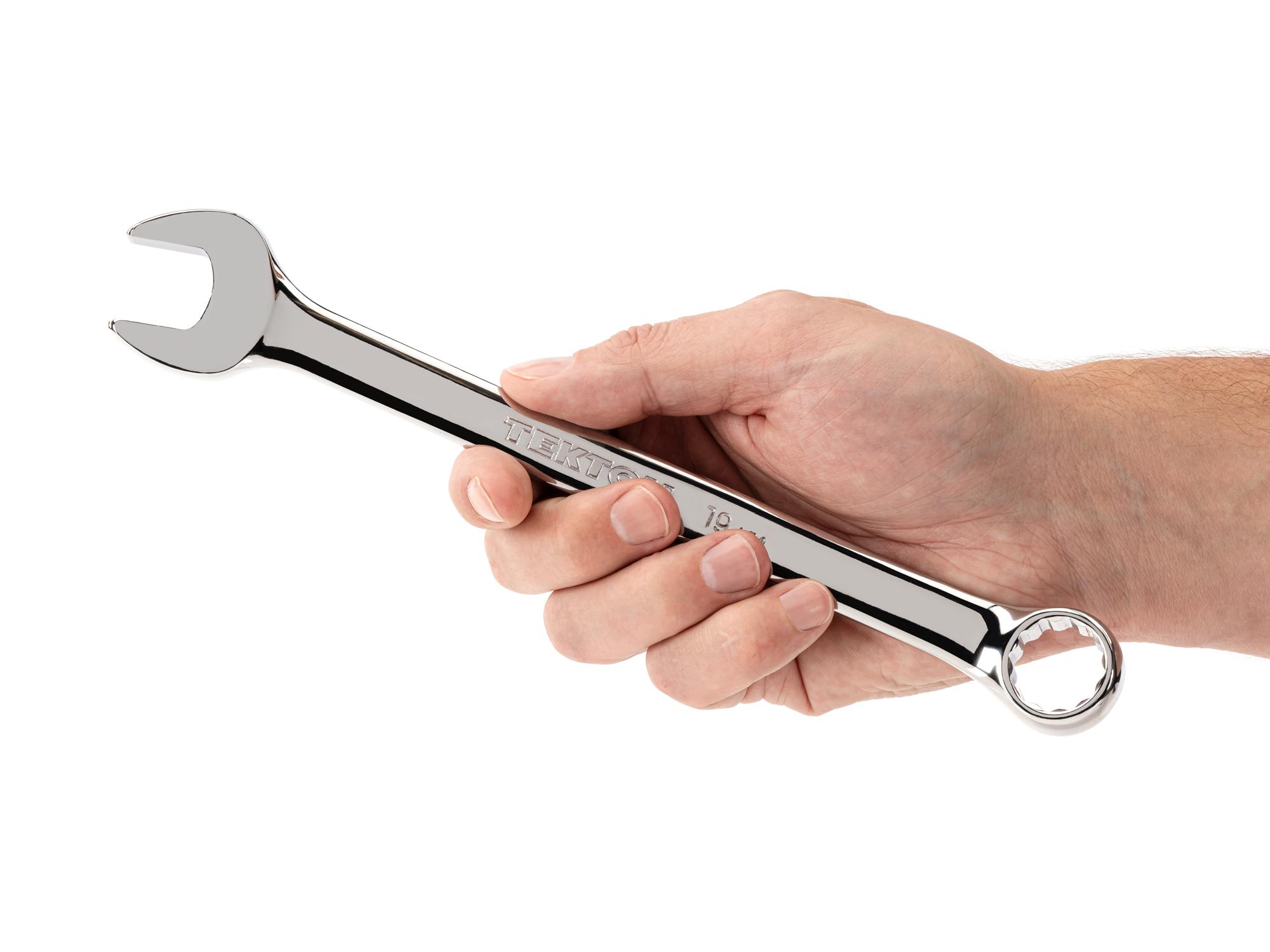 Person holding Tekton combination wrench. Item #18289