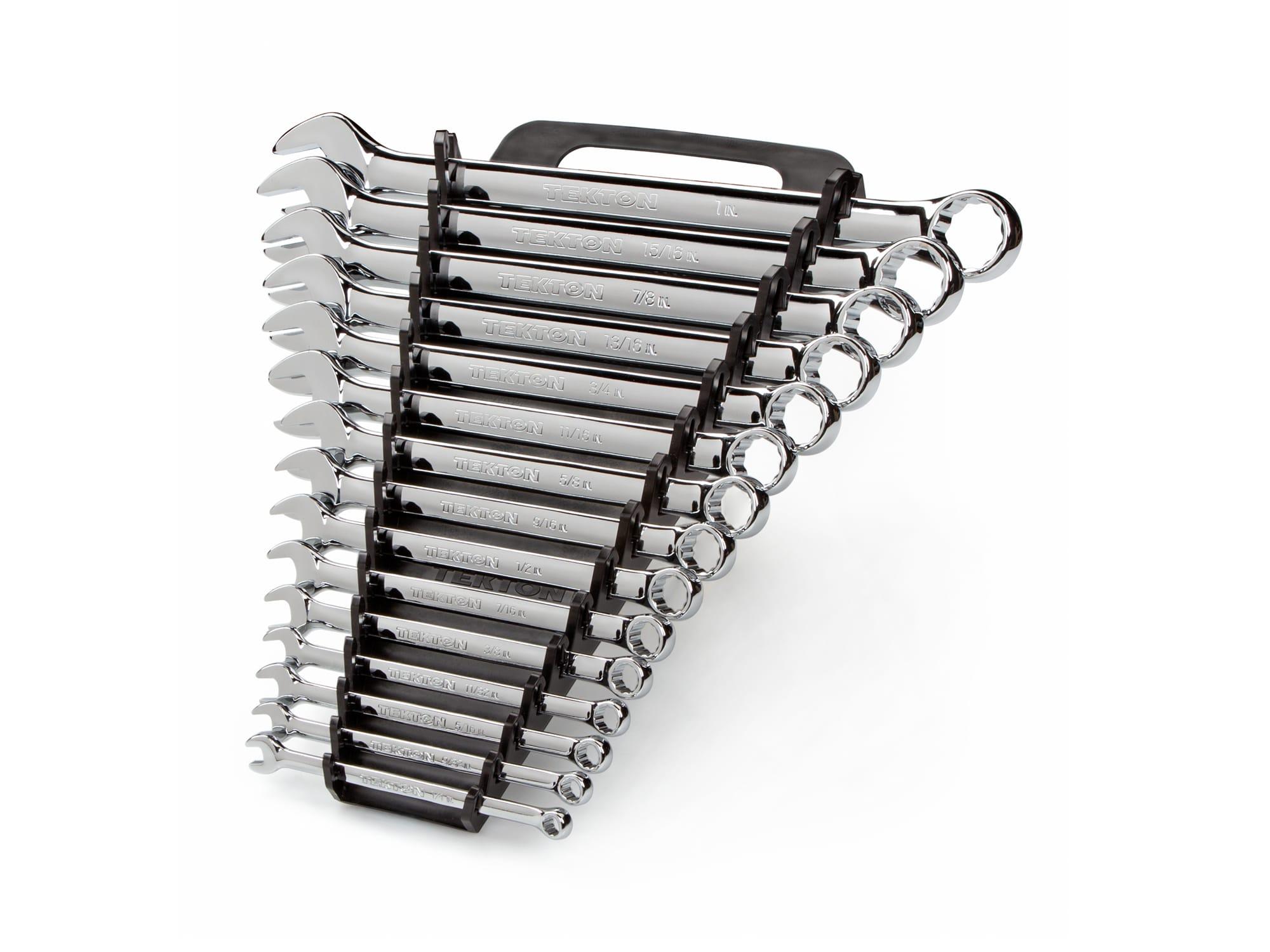 Front-right angle view of Tekton holder combination wrench set. Item #18772