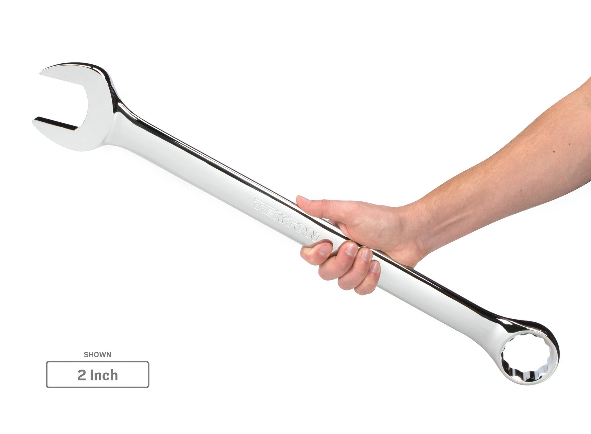 Person holding Tekton combination wrench set. Item #WCB90101