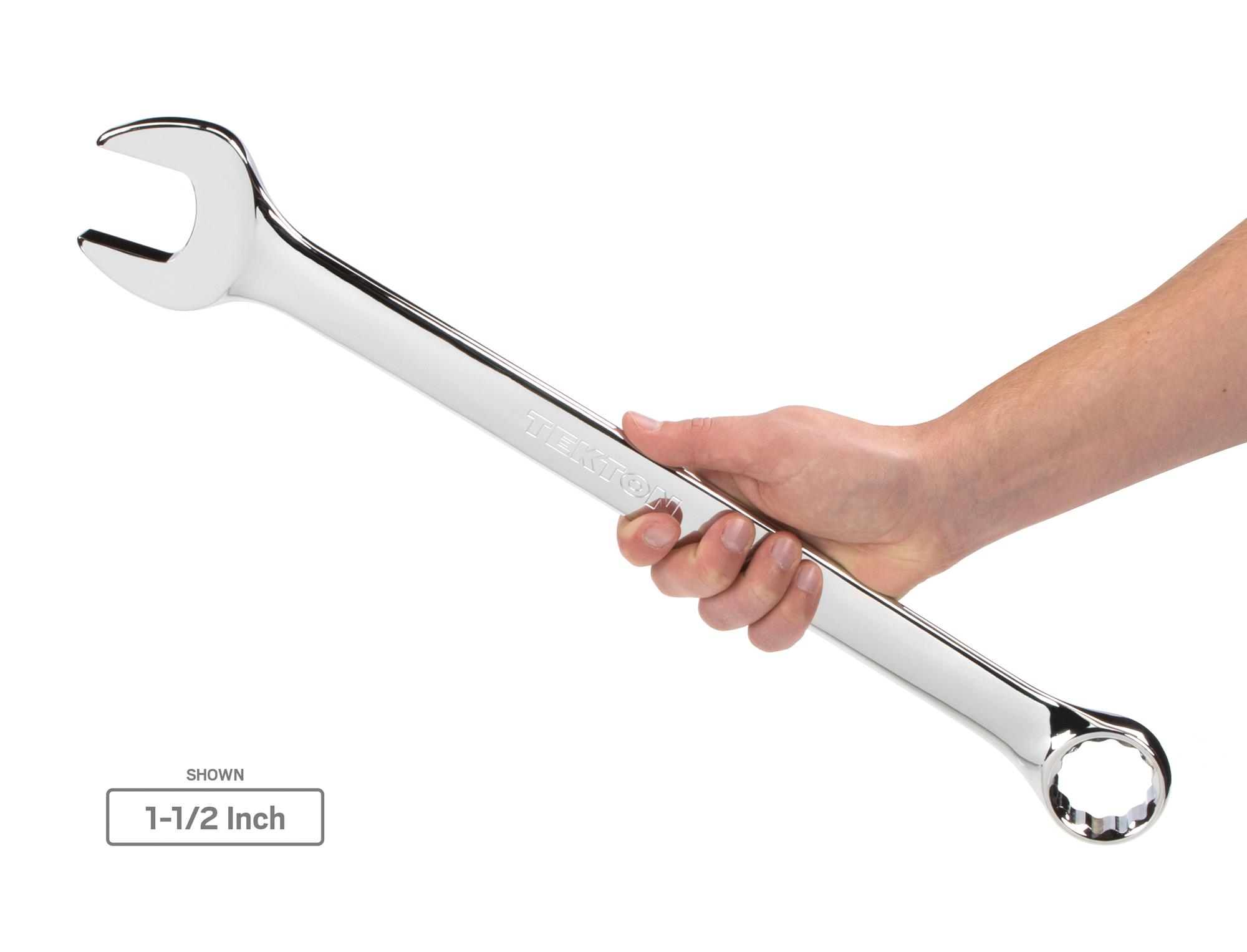 Person holding Tekton combination wrench set. Item #WCB90102
