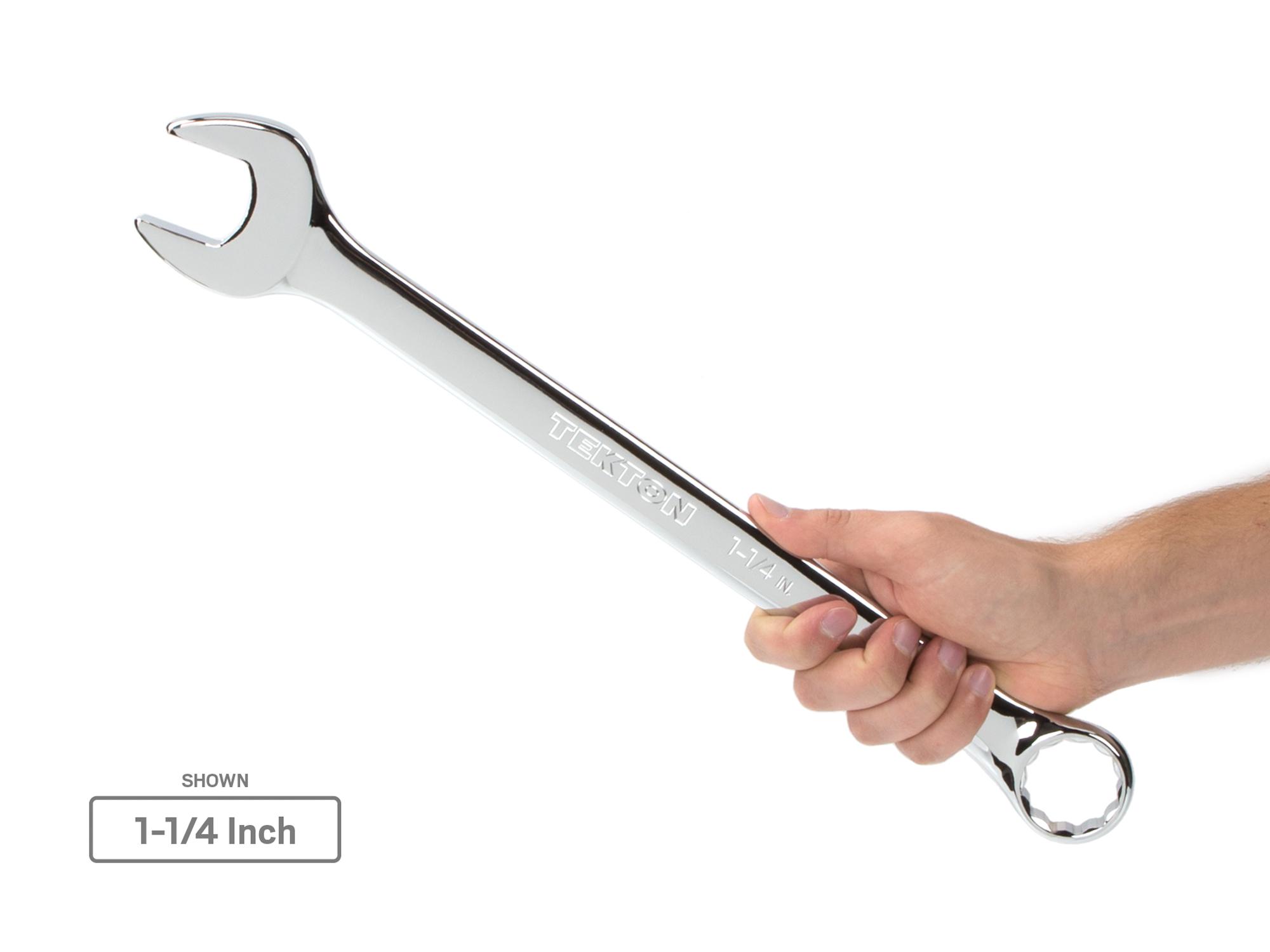 Person holding Tekton combination wrench set. Item #WCB90103